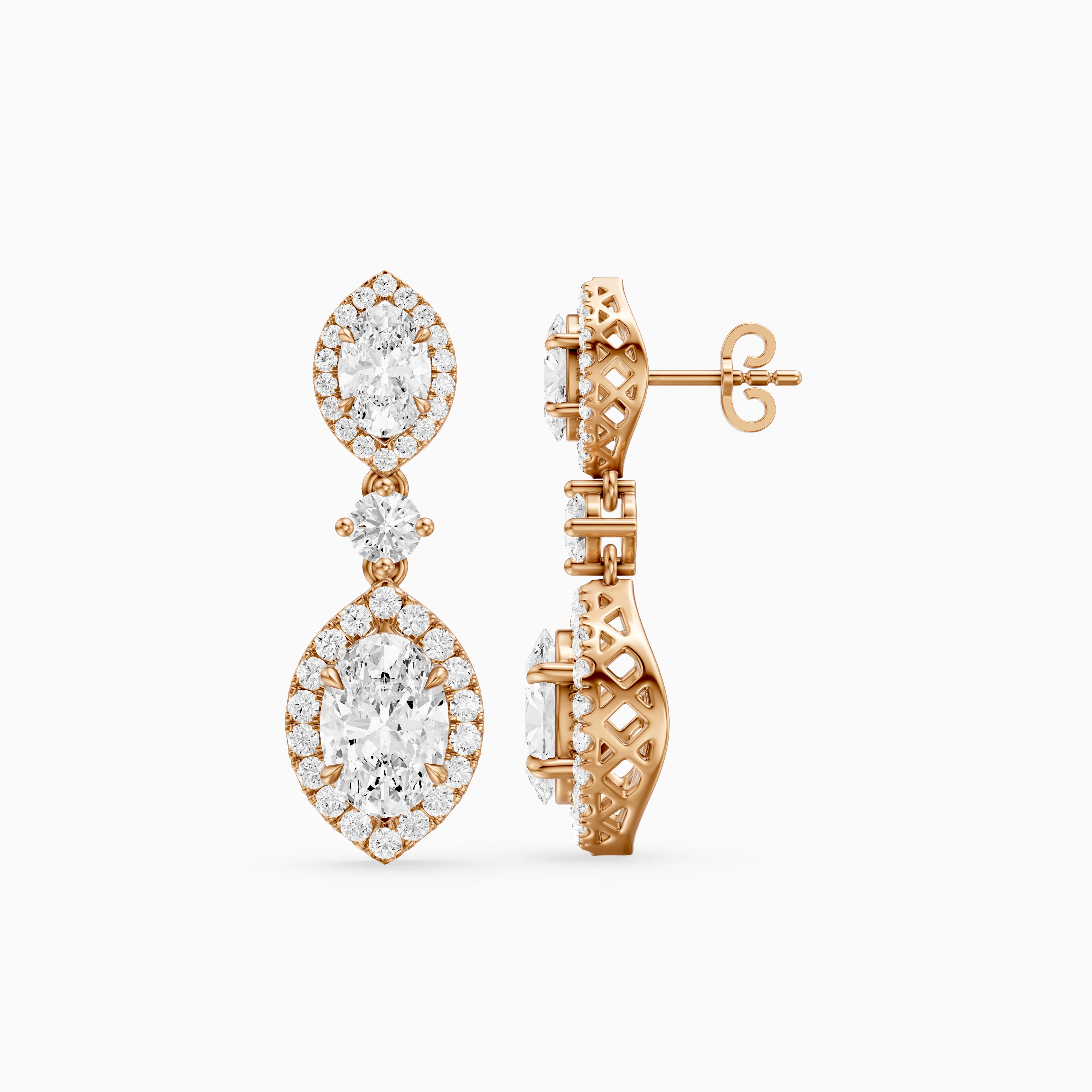 Gwen Oval and Round Lab Grown Diamond Halo Drop Earrings