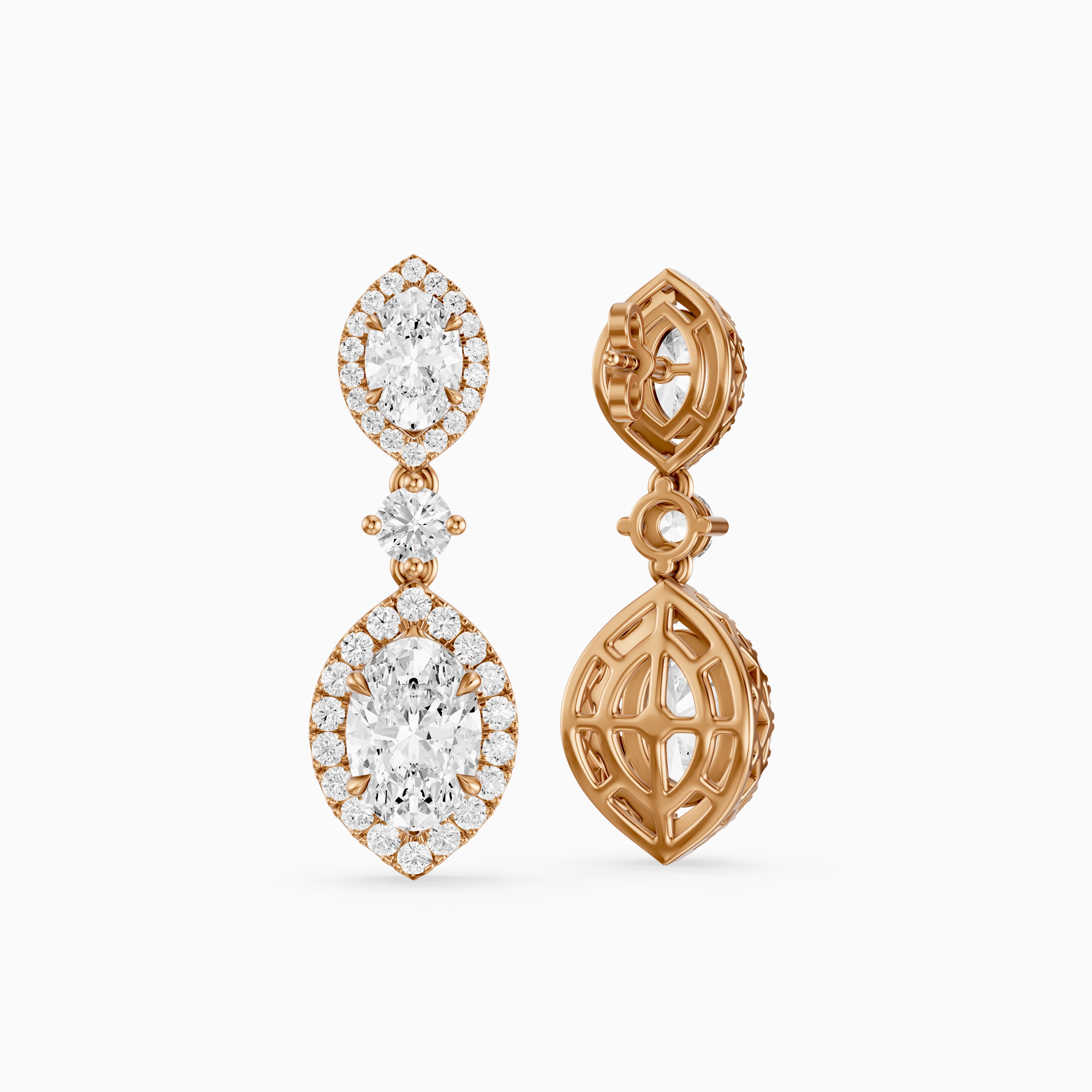 Gwen Oval and Round Lab Grown Diamond Halo Drop Earrings