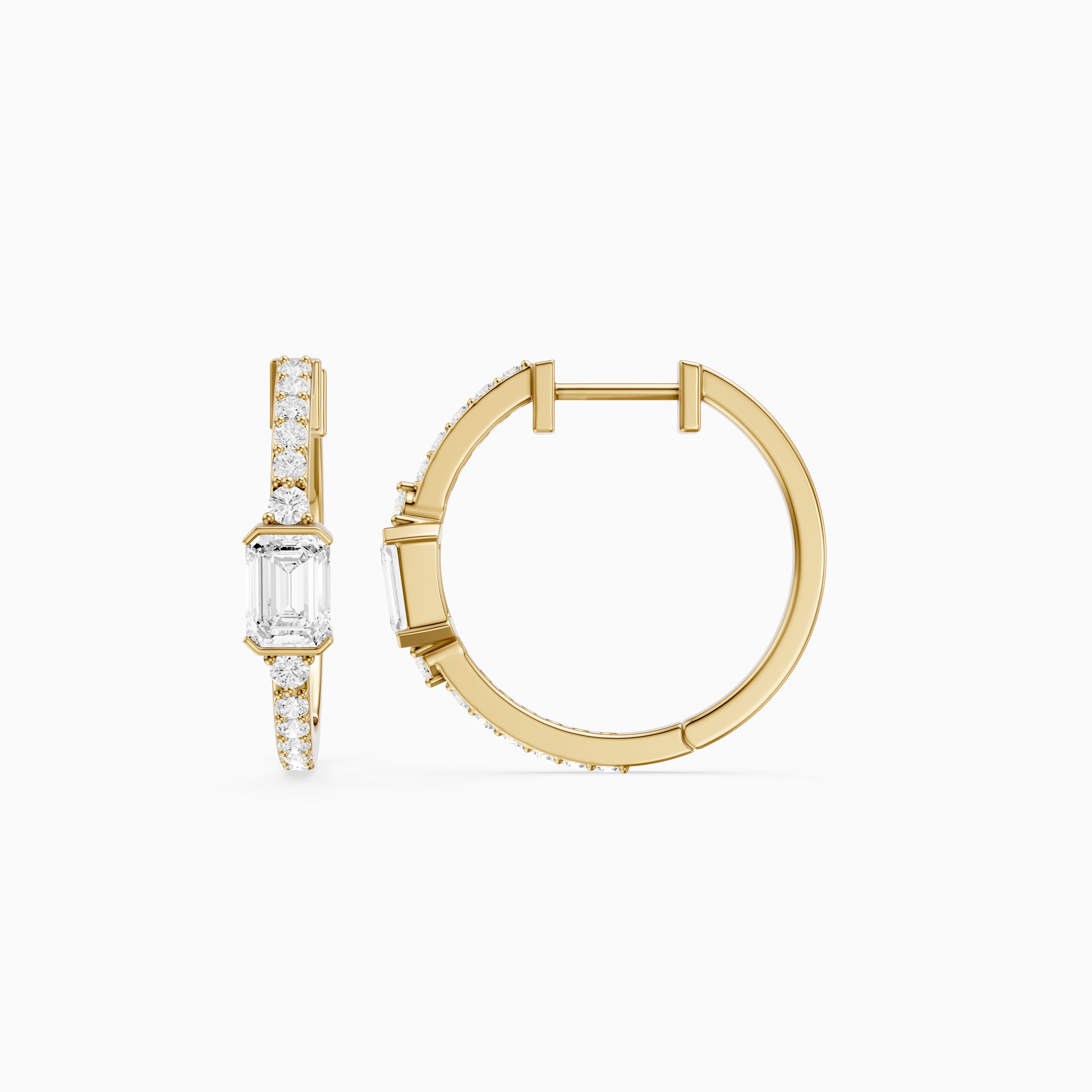 Pola Emerald Cut and Round Lab Grown Diamond Petite Hoop Earrings