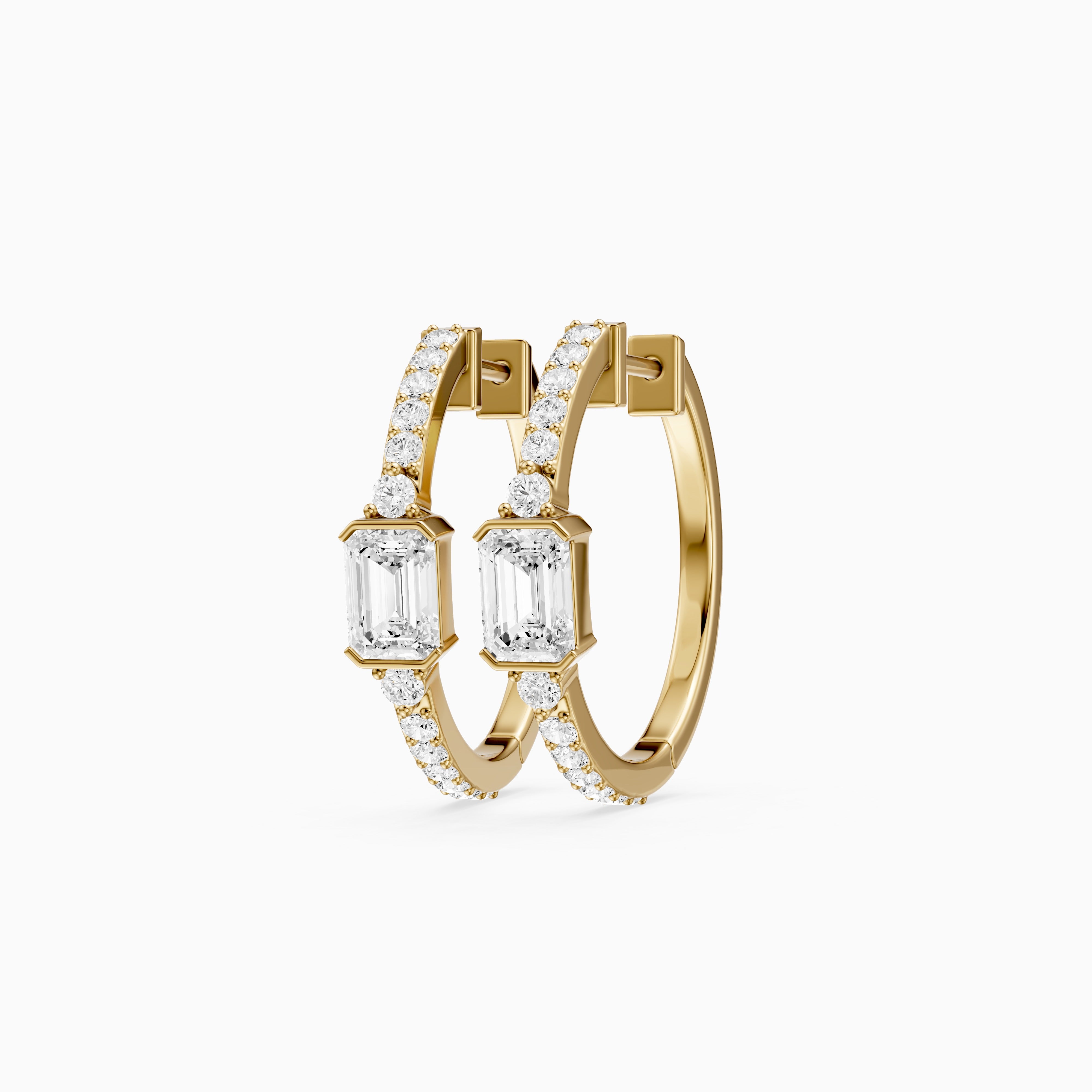 Pola Emerald Cut and Round Lab Grown Diamond Petite Hoop Earrings