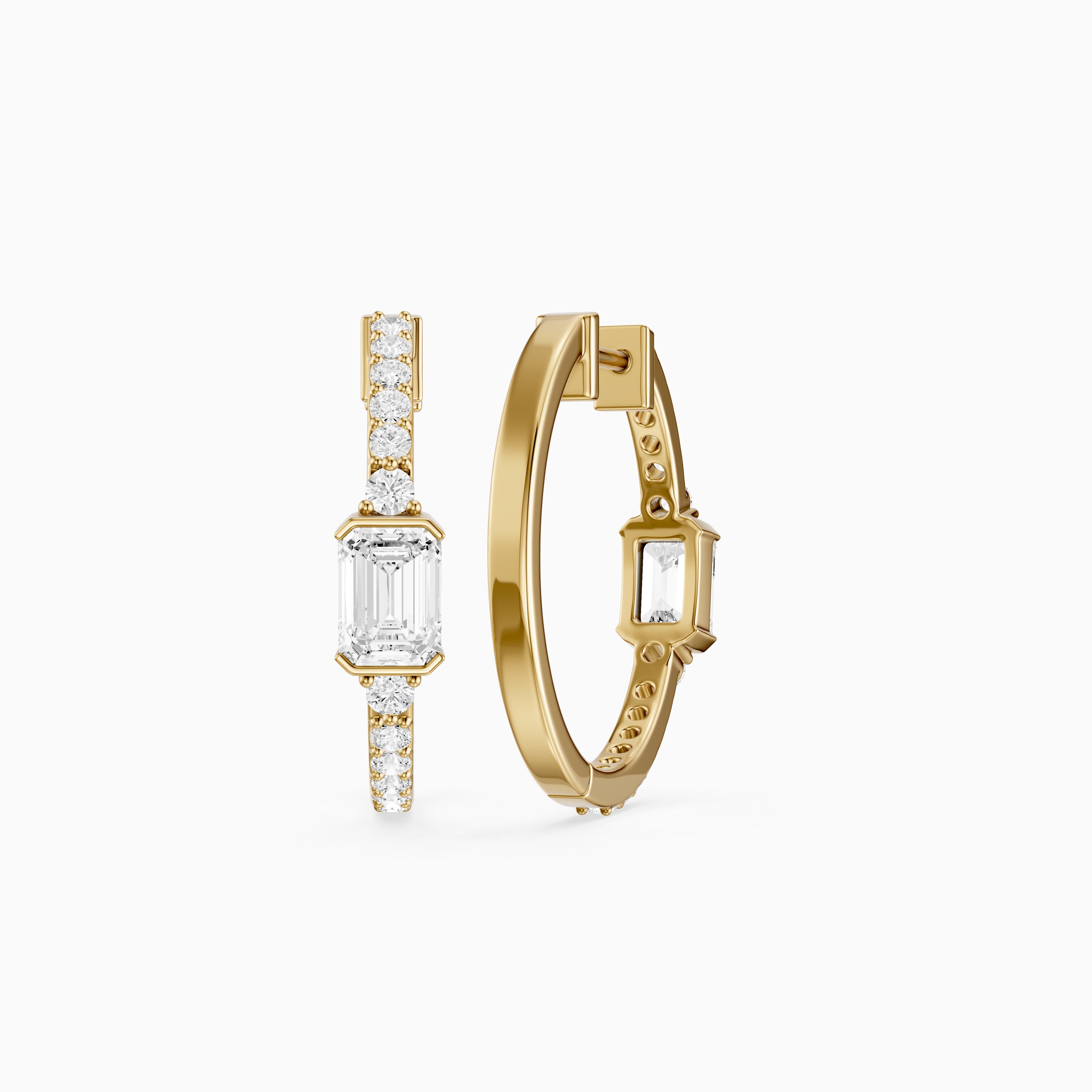 Pola Emerald Cut and Round Lab Grown Diamond Petite Hoop Earrings