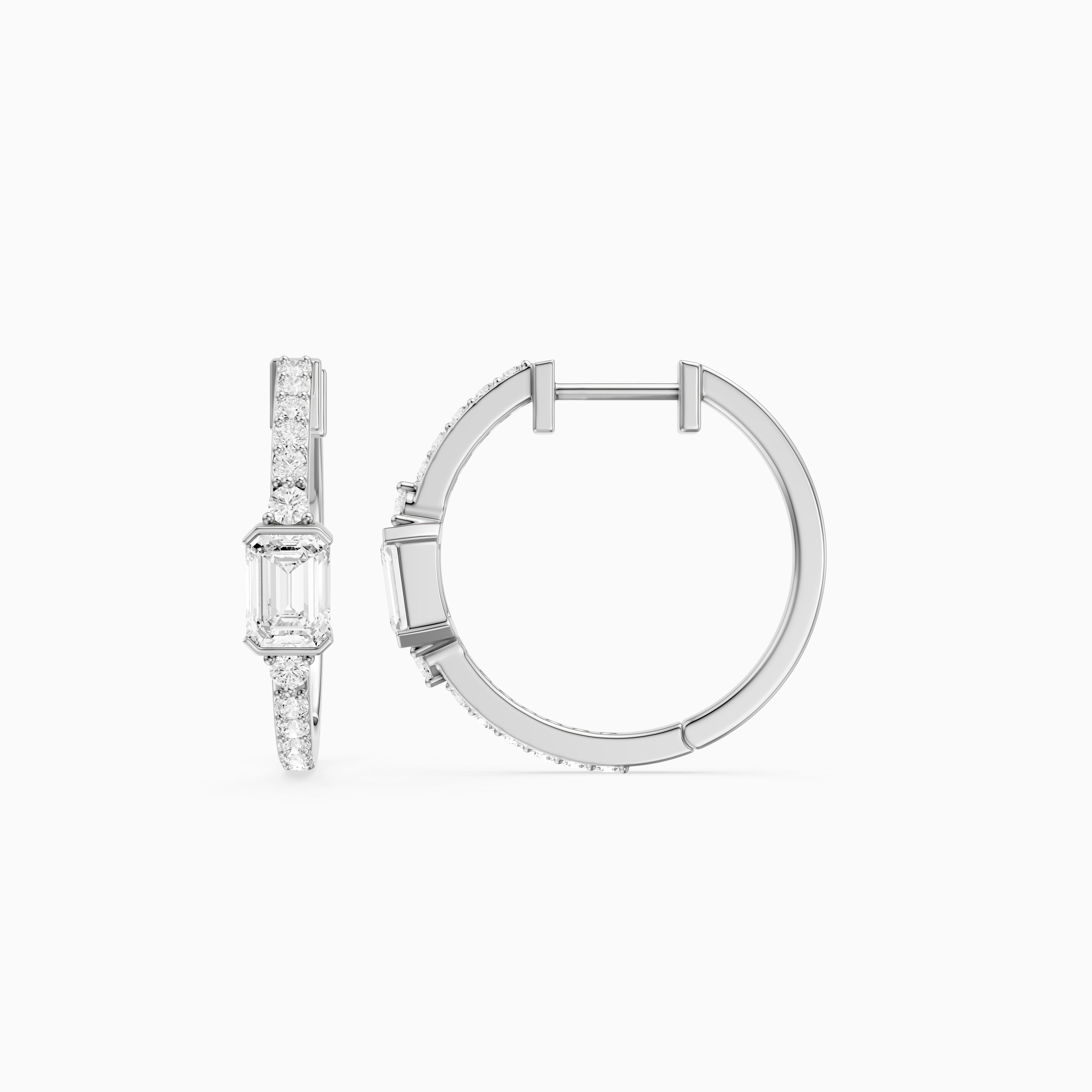 Pola Emerald Cut and Round Lab Grown Diamond Petite Hoop Earrings