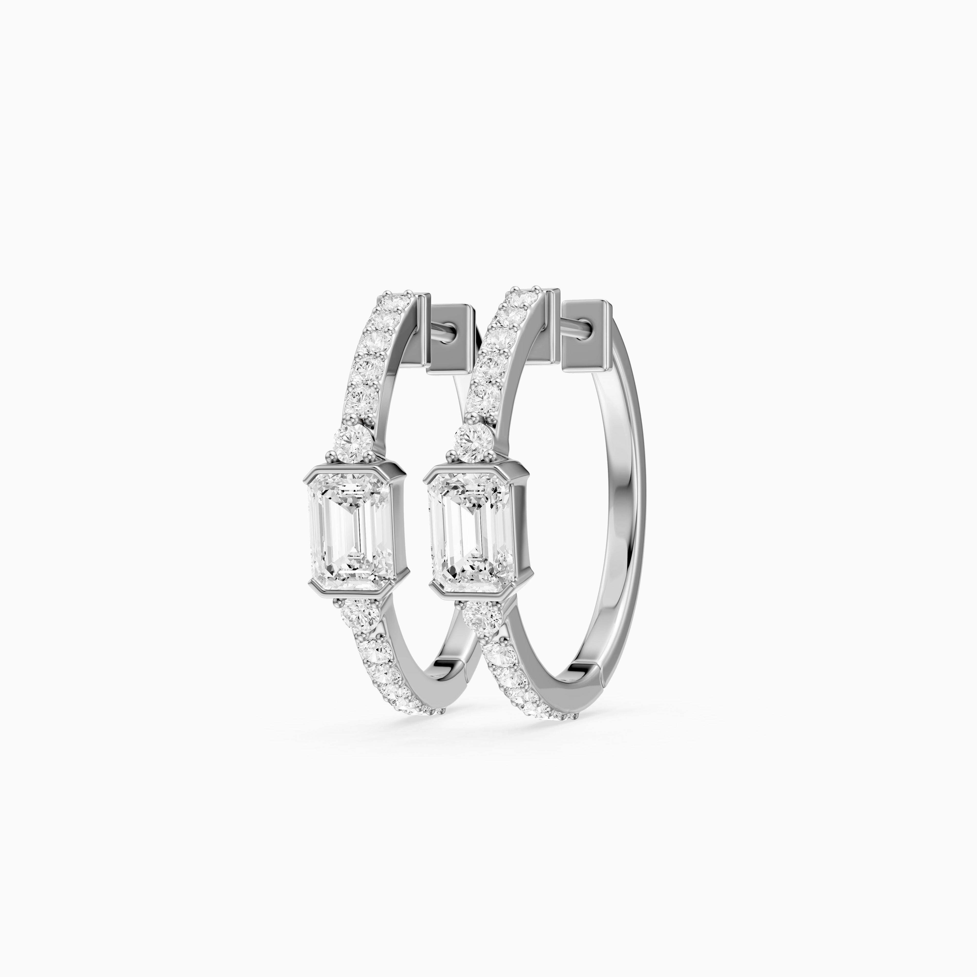 Pola Emerald Cut and Round Lab Grown Diamond Petite Hoop Earrings