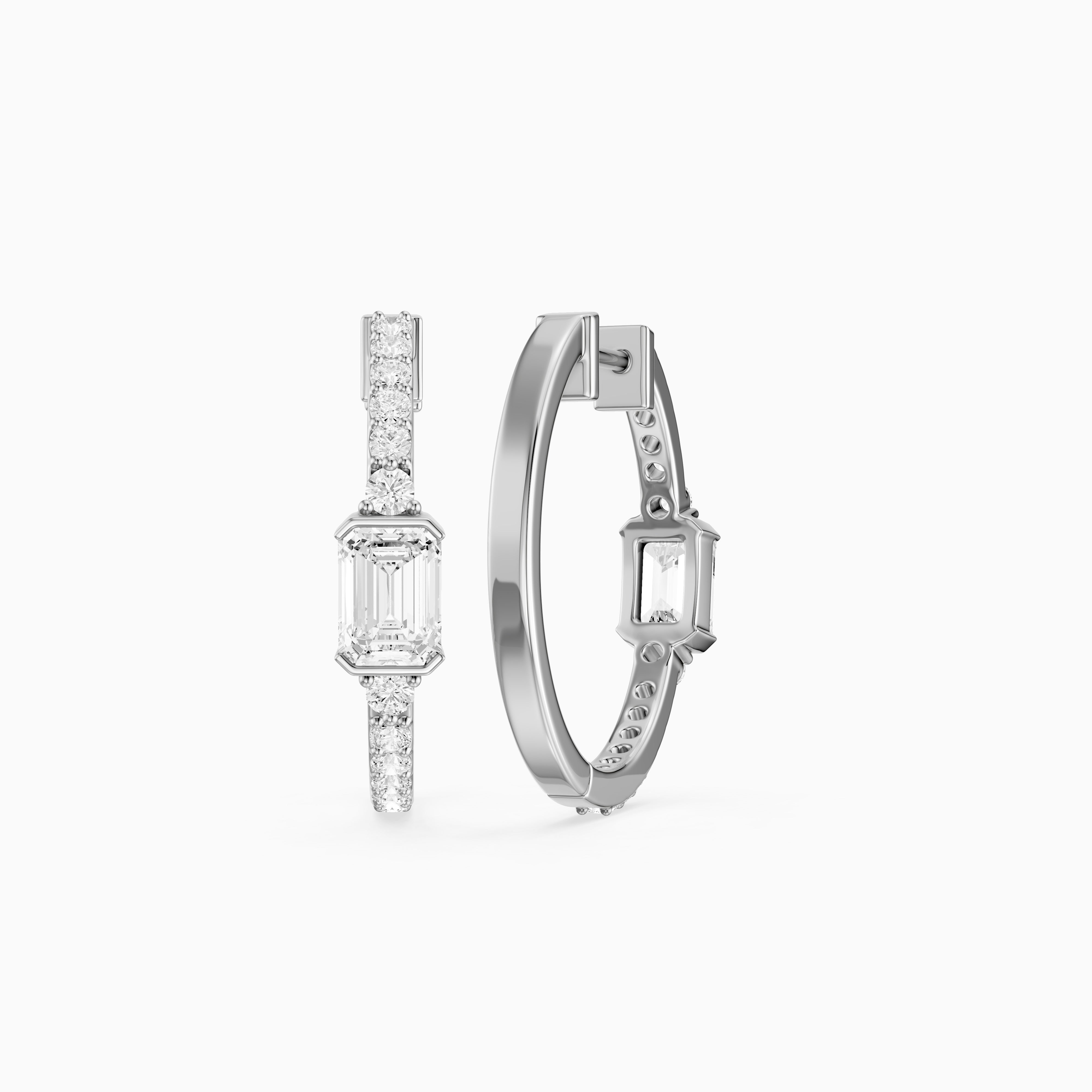 Pola Emerald Cut and Round Lab Grown Diamond Petite Hoop Earrings