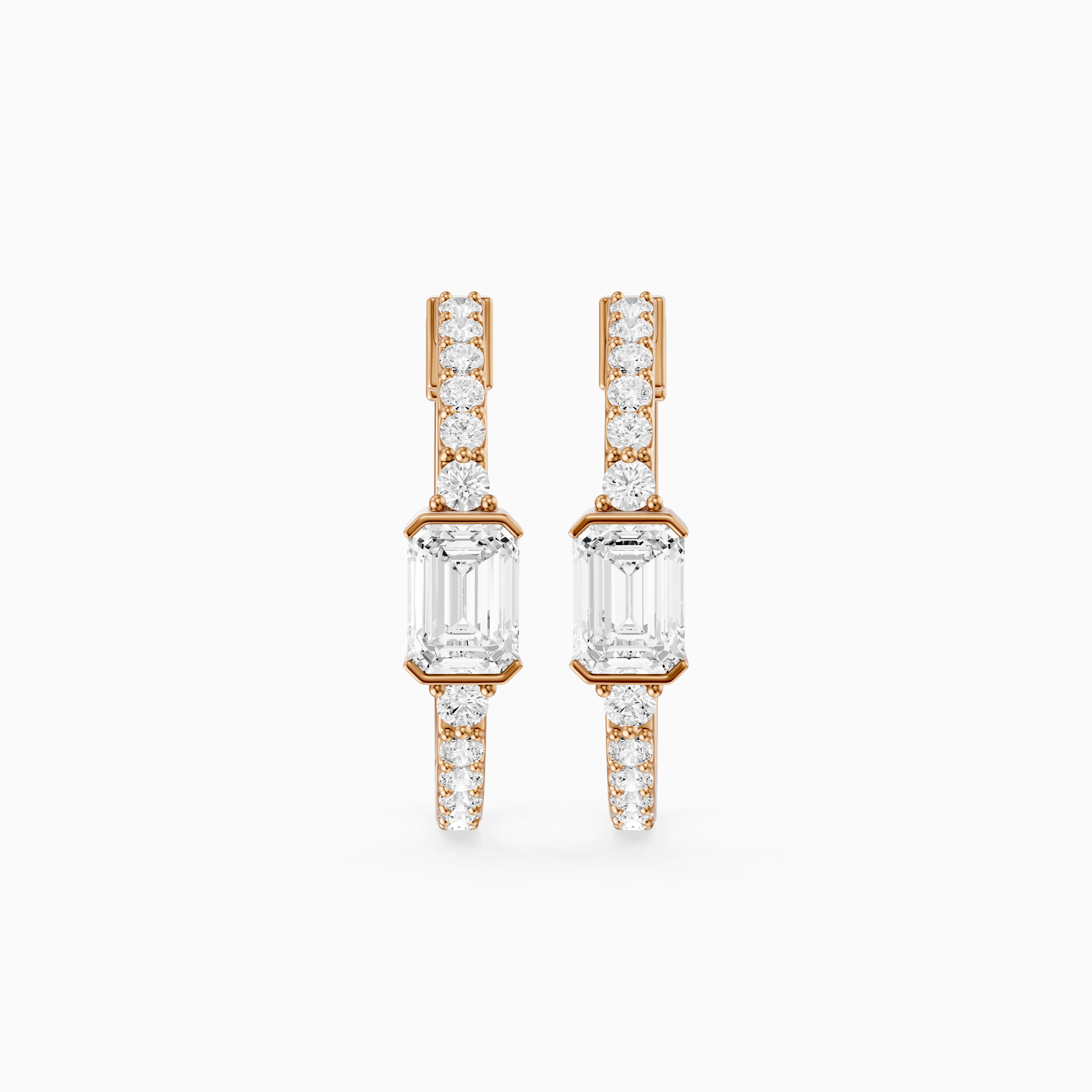 Pola Emerald Cut and Round Lab Grown Diamond Petite Hoop Earrings