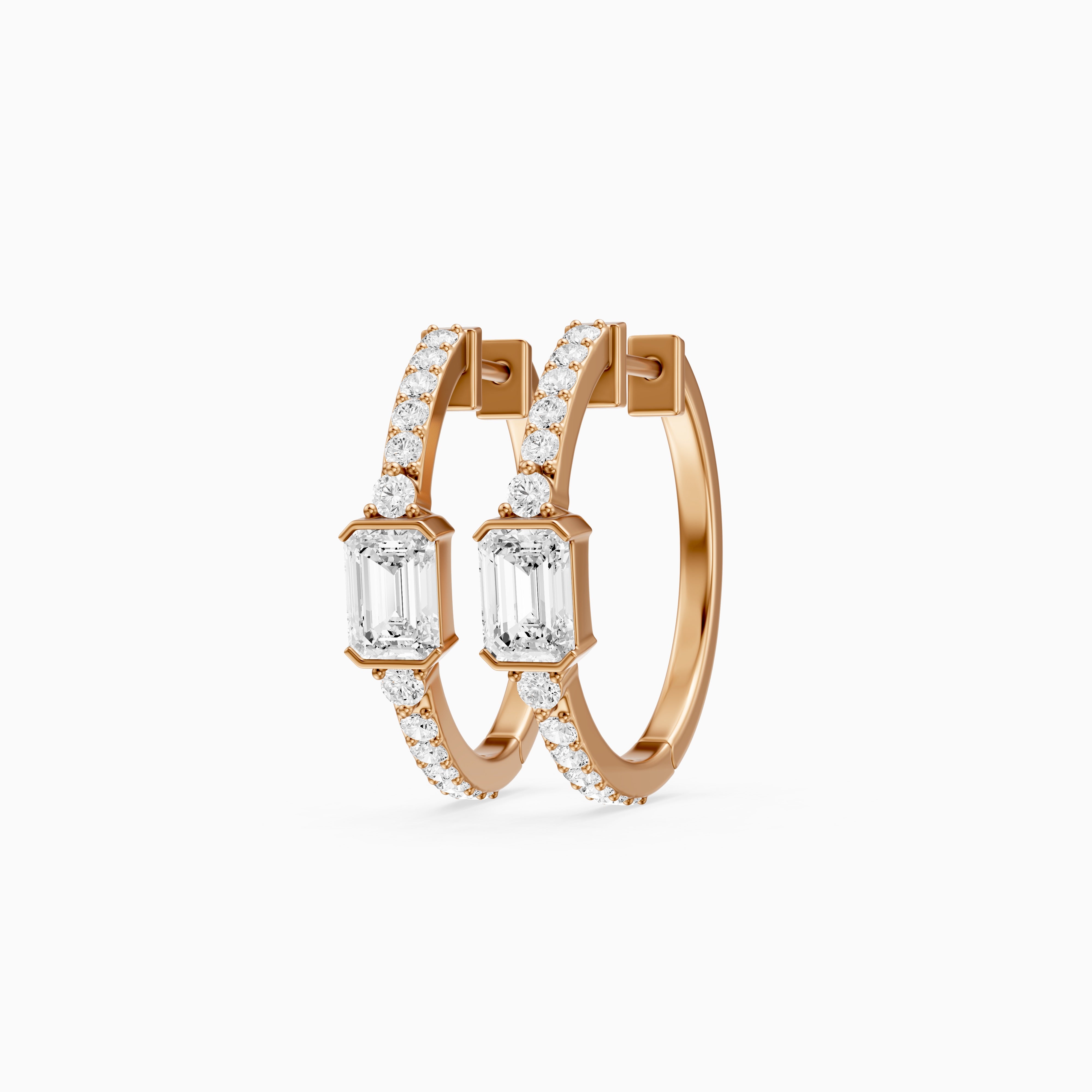 Pola Emerald Cut and Round Lab Grown Diamond Petite Hoop Earrings