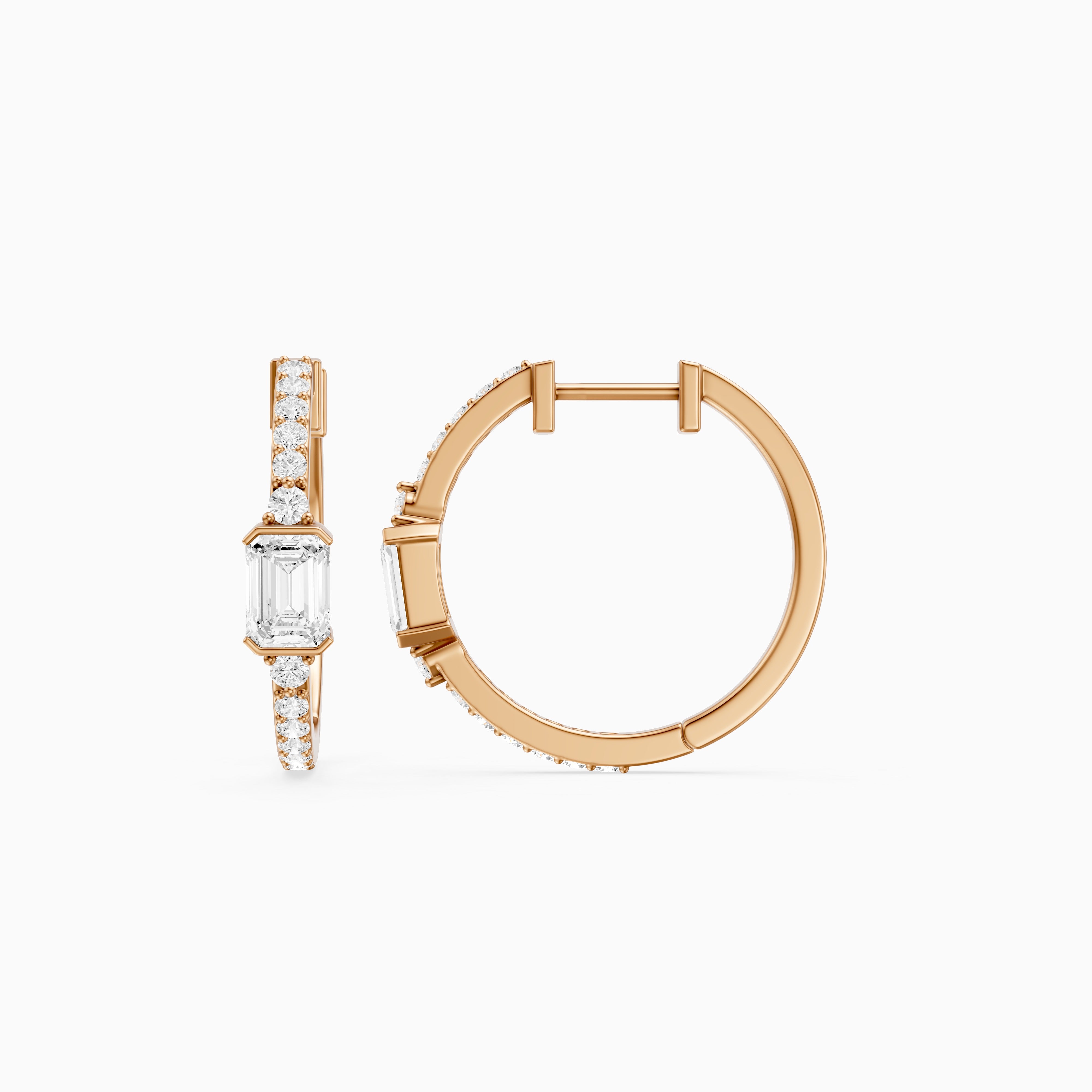 Pola Emerald Cut and Round Lab Grown Diamond Petite Hoop Earrings