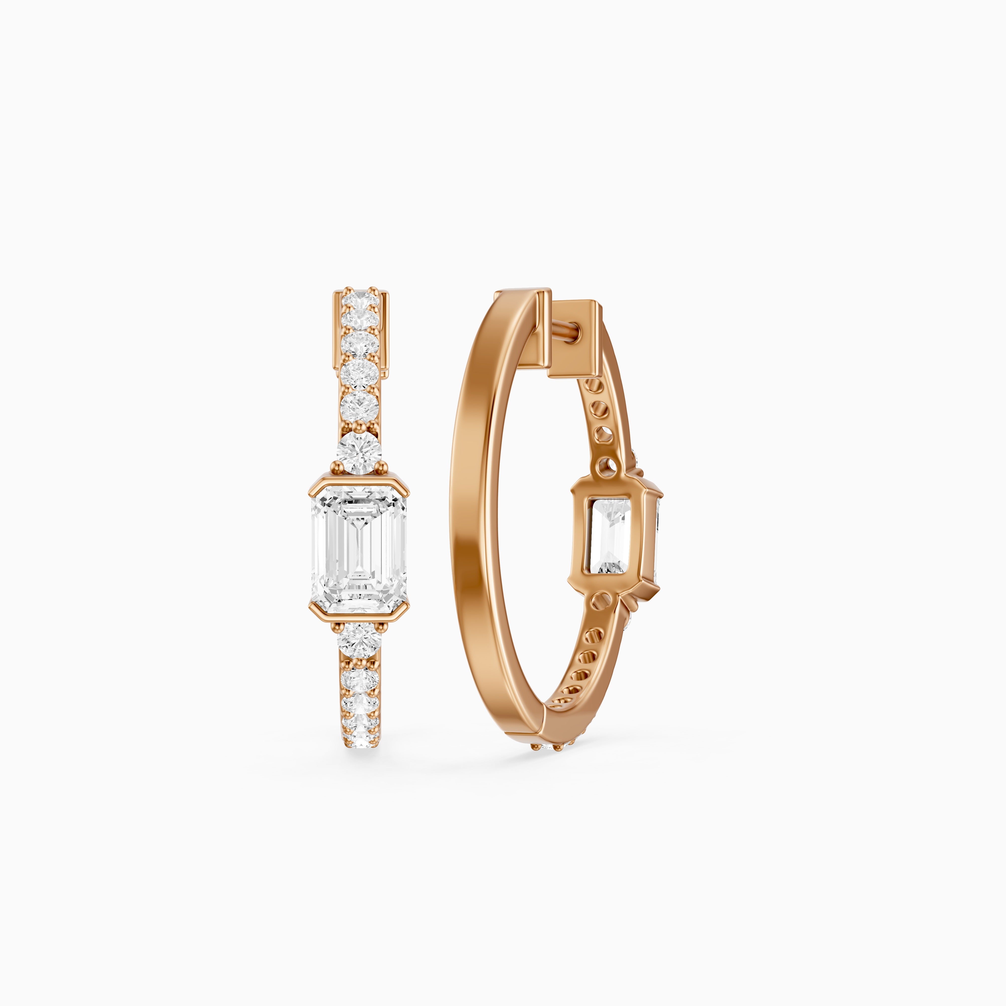 Pola Emerald Cut and Round Lab Grown Diamond Petite Hoop Earrings