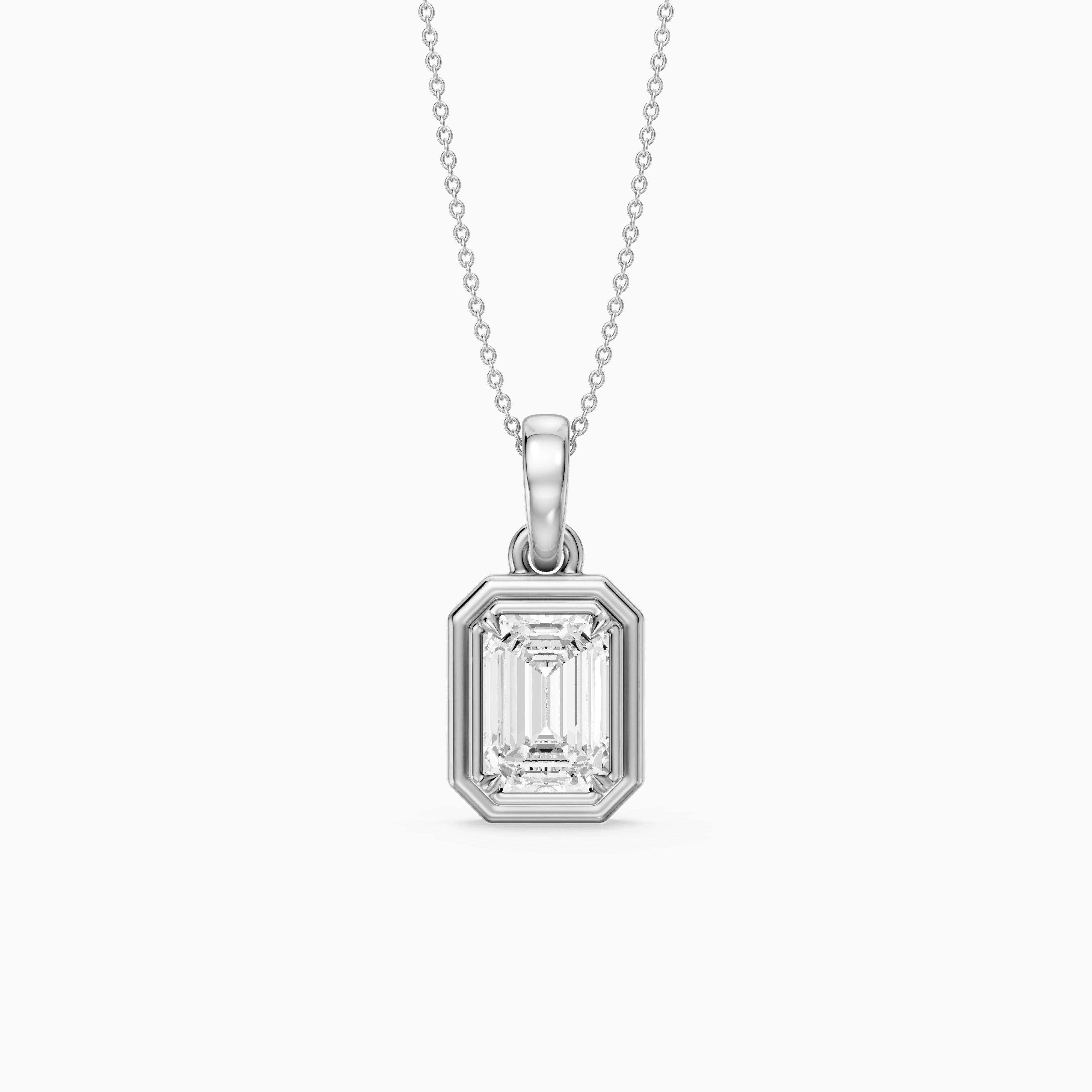 Dove Emerald Cut Double Bezel Lab Grown Diamond Pendant