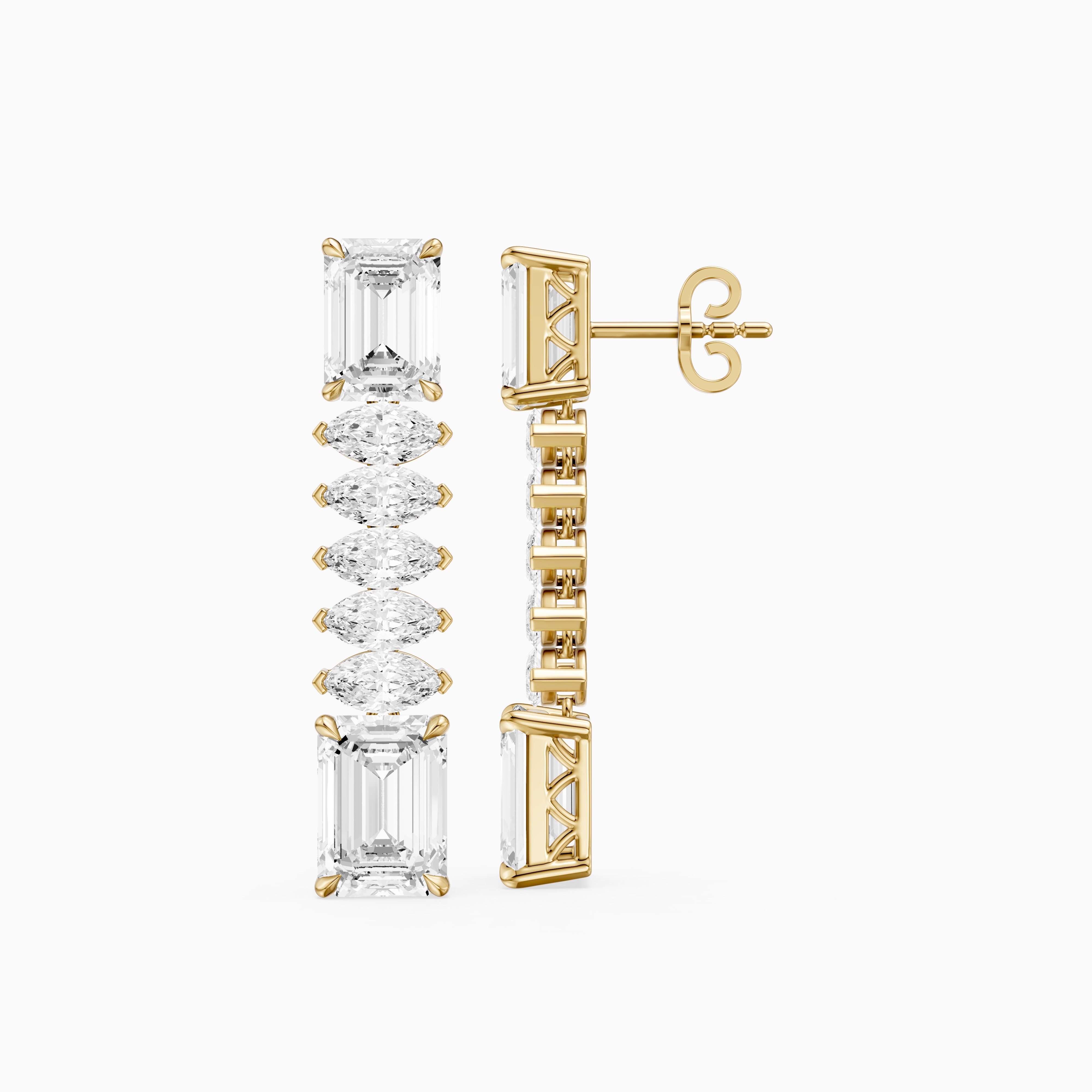 Harriet Emerald Cut and Marquise Lab Grown Diamond Linked Drop Earrings