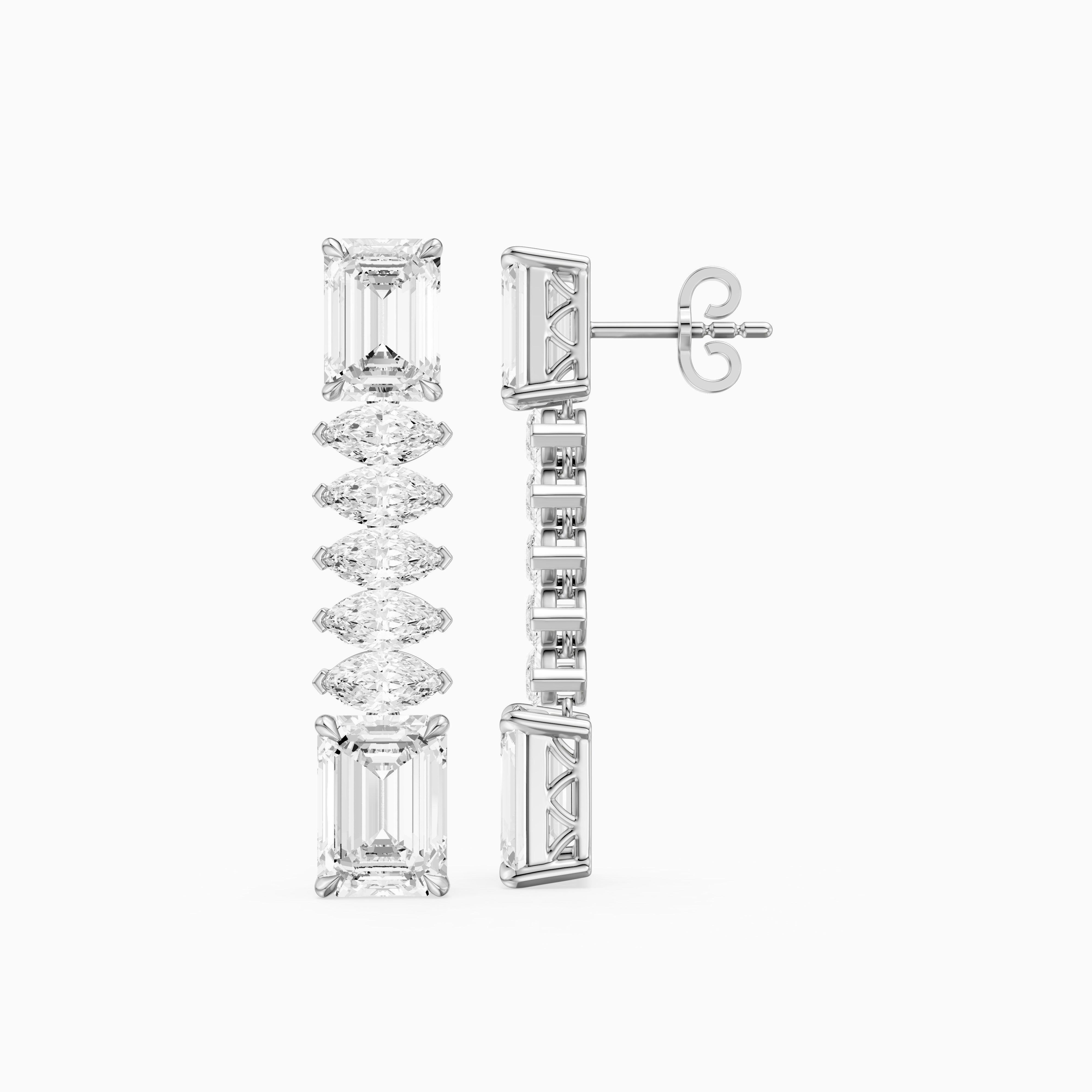 Harriet Emerald Cut and Marquise Lab Grown Diamond Linked Drop Earrings