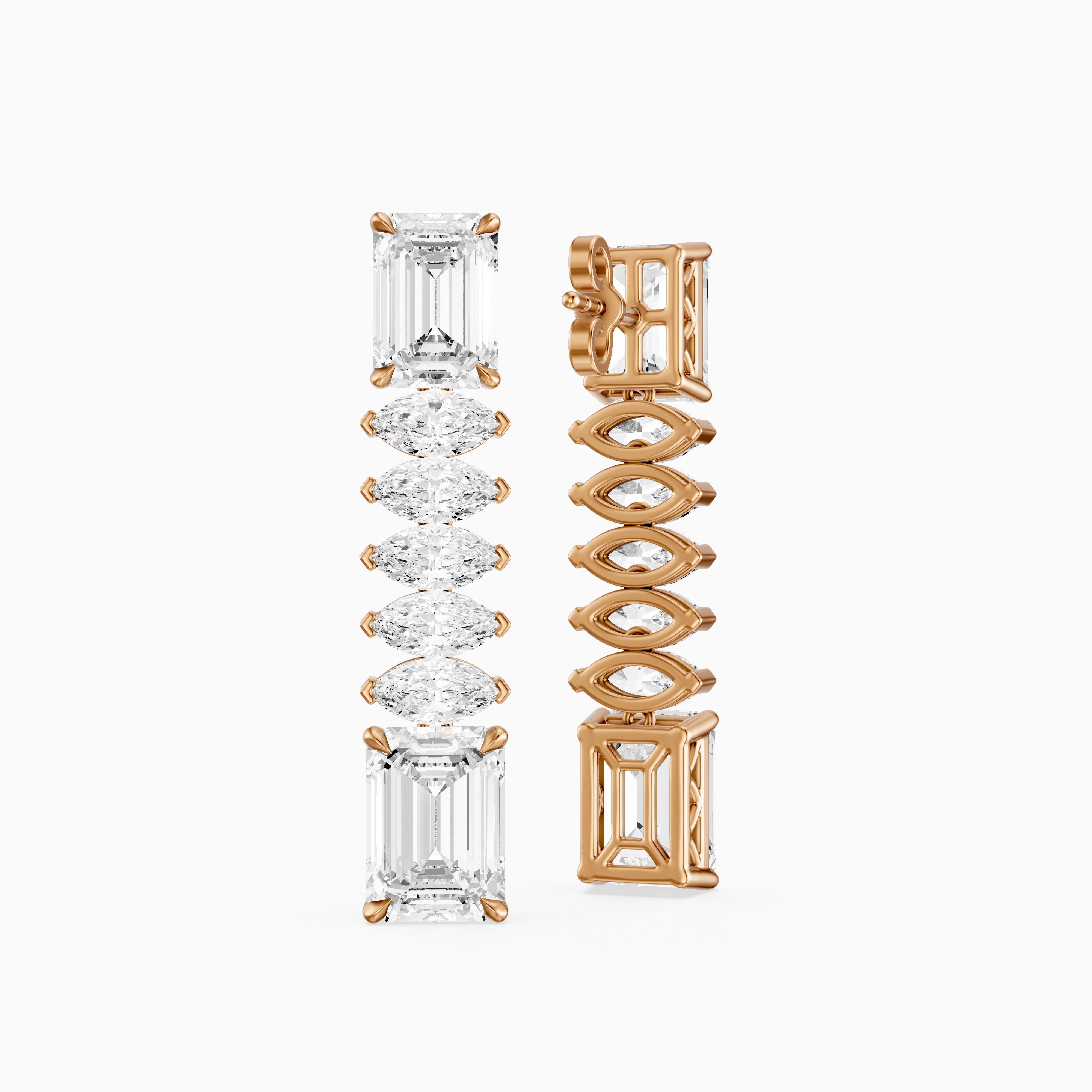Harriet Emerald Cut and Marquise Lab Grown Diamond Linked Drop Earrings