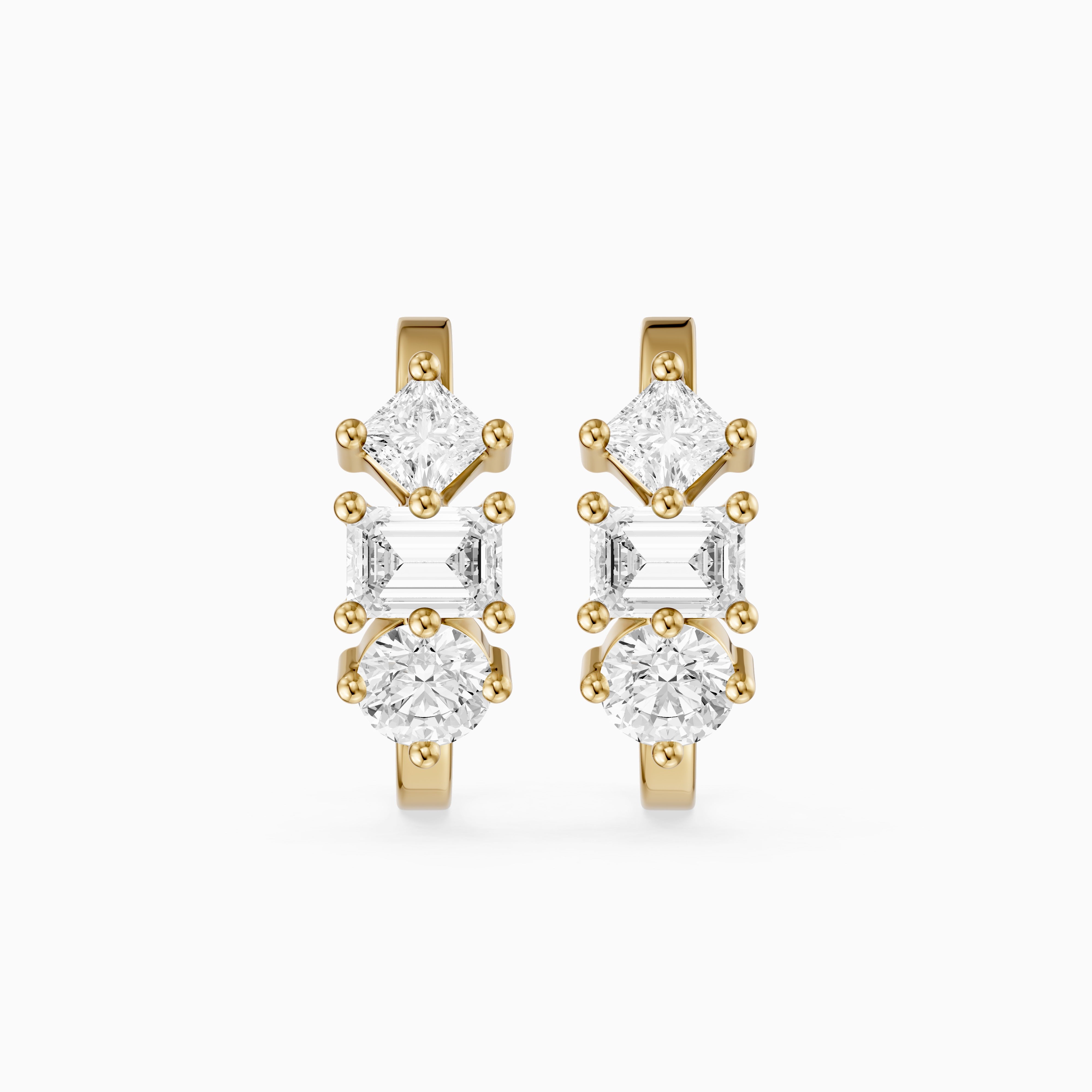 Prune Mixed Cut Lab Grown Diamond Trio Hoop Earrings