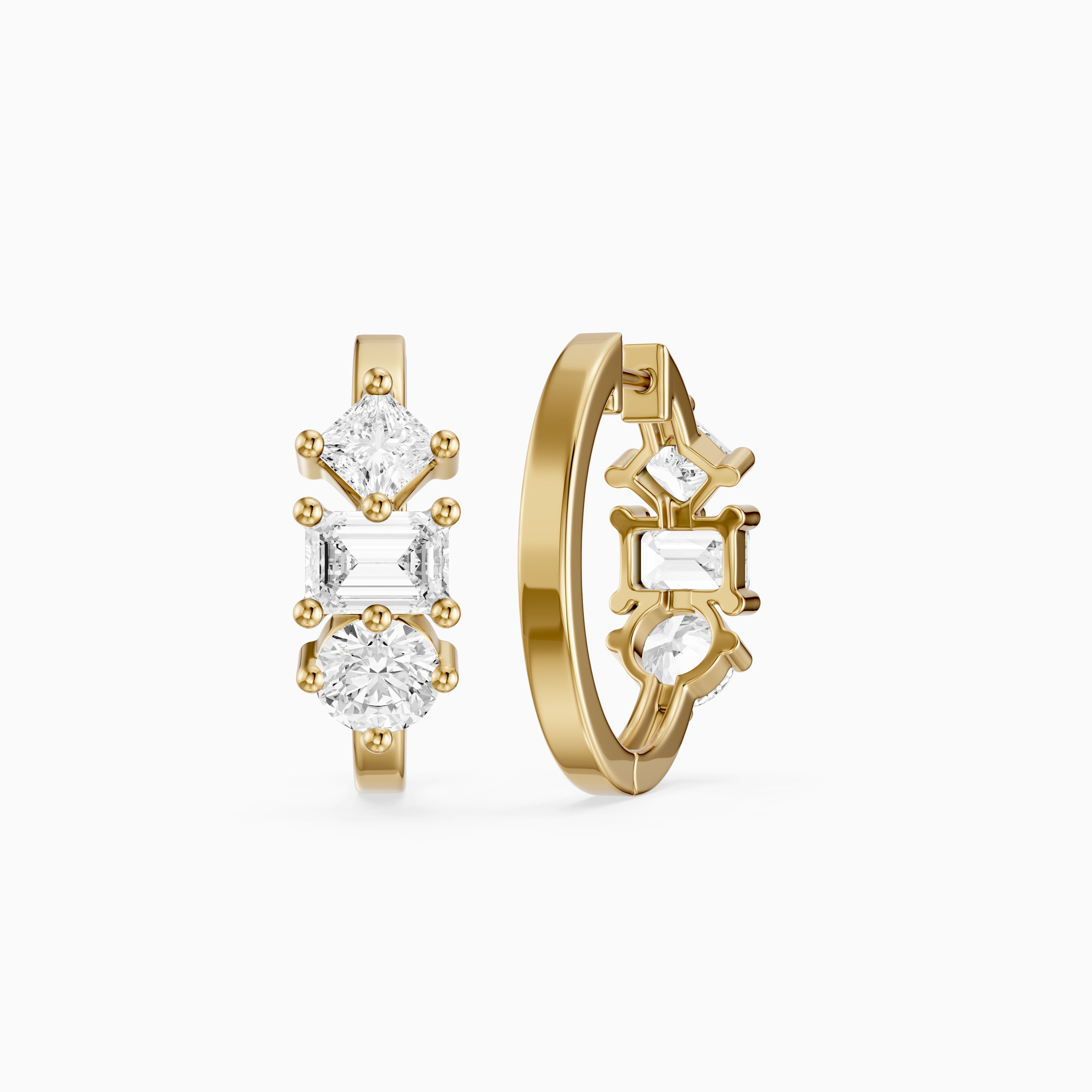 Prune Mixed Cut Lab Grown Diamond Trio Hoop Earrings
