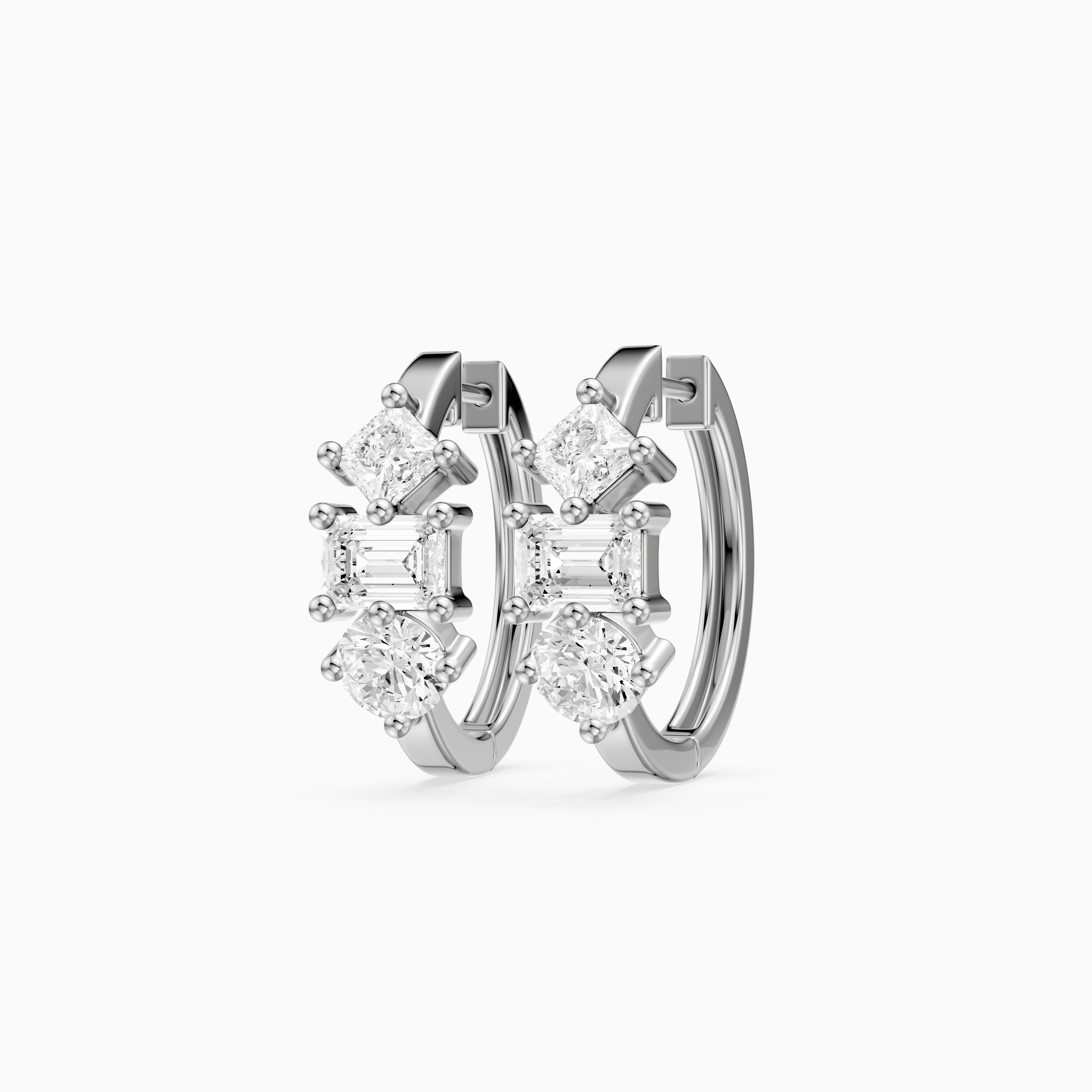 Prune Mixed Cut Lab Grown Diamond Trio Hoop Earrings
