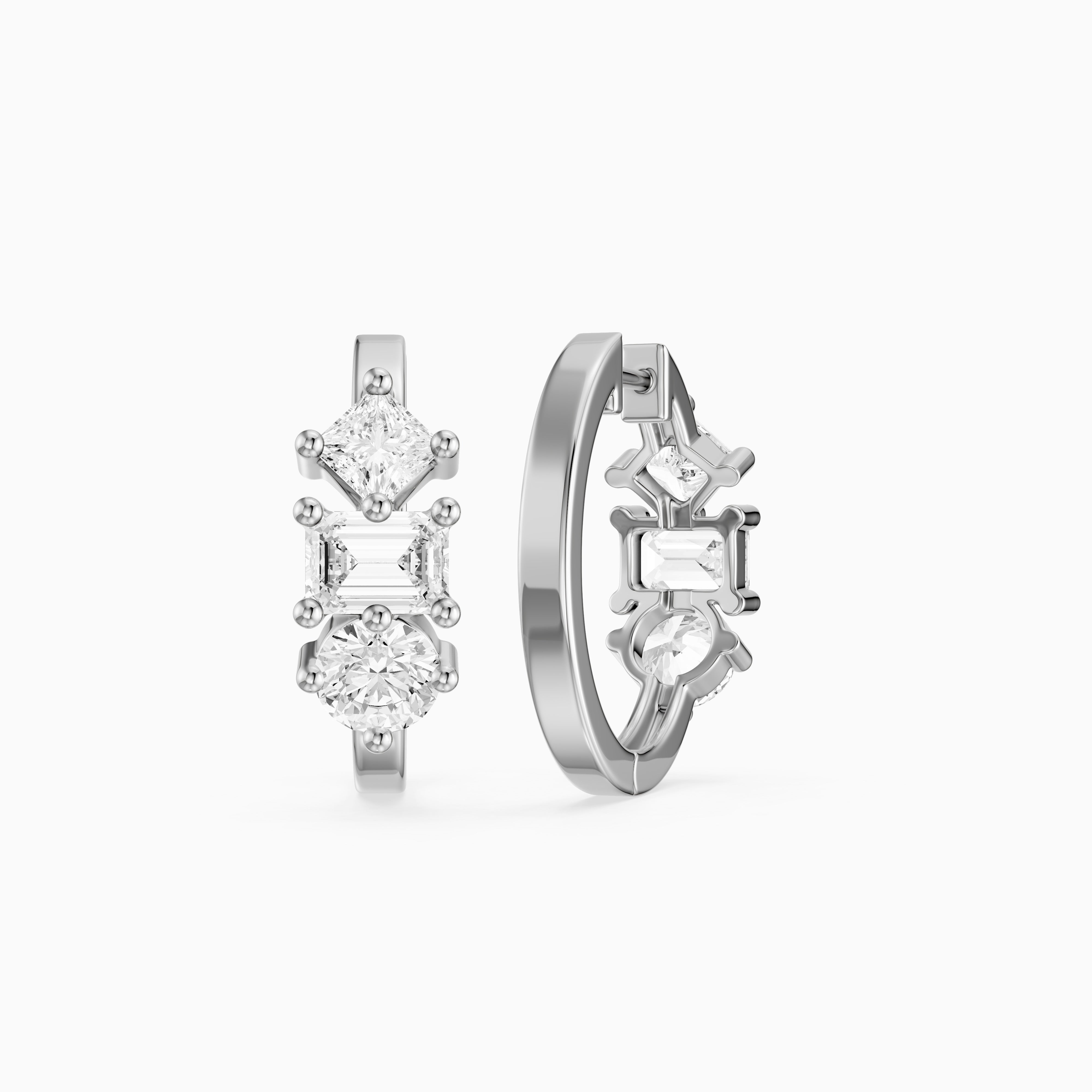 Prune Mixed Cut Lab Grown Diamond Trio Hoop Earrings