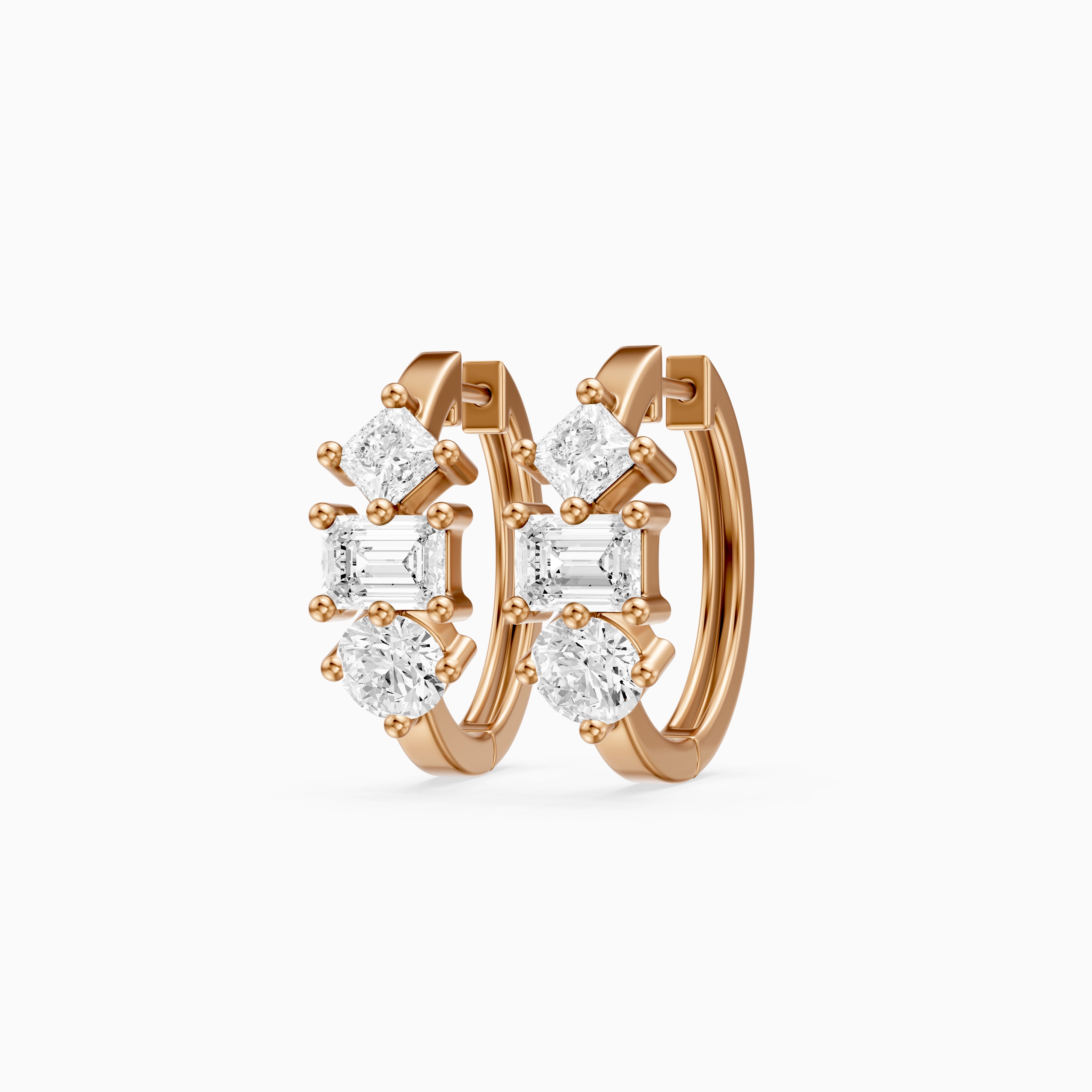 Prune Mixed Cut Lab Grown Diamond Trio Hoop Earrings