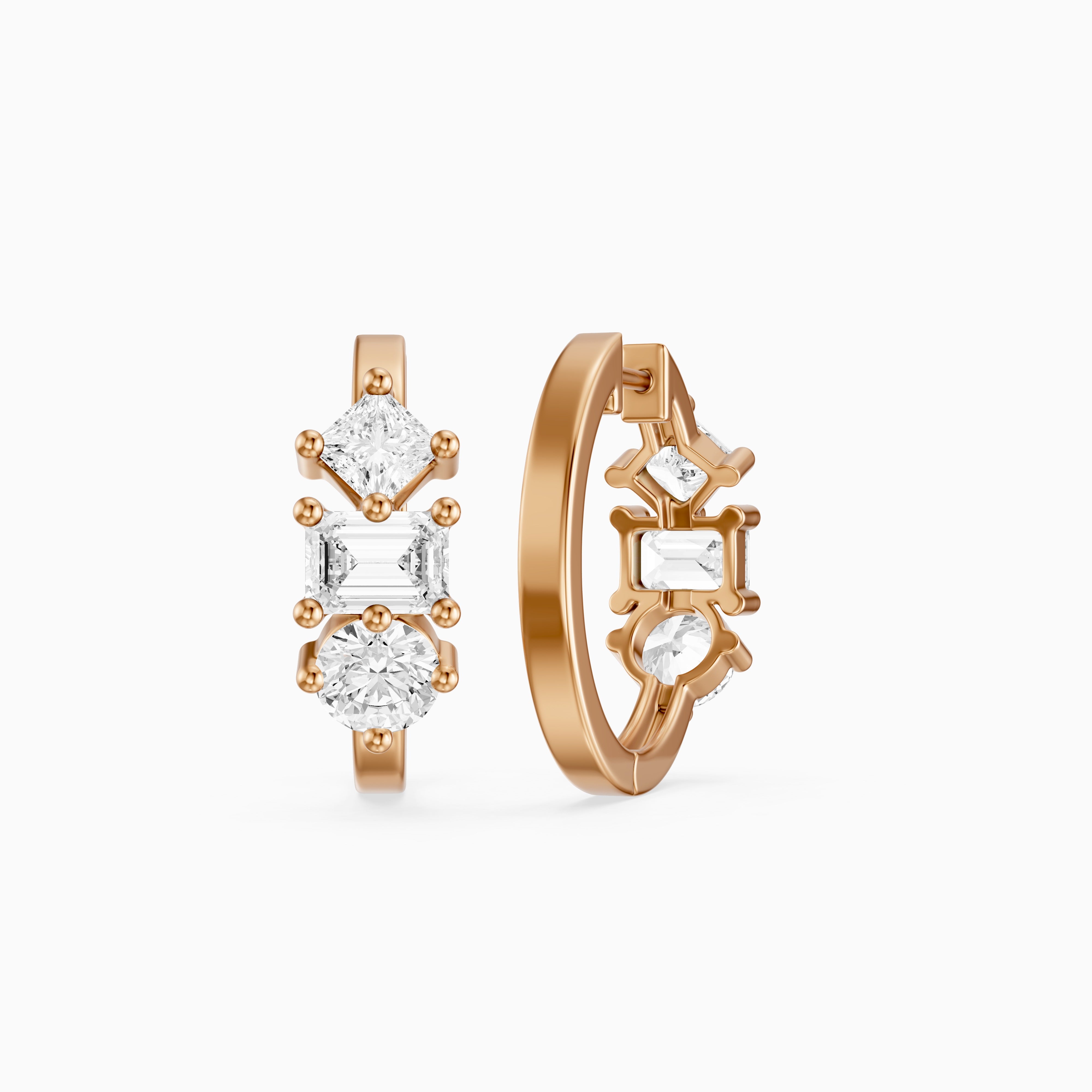 Prune Mixed Cut Lab Grown Diamond Trio Hoop Earrings