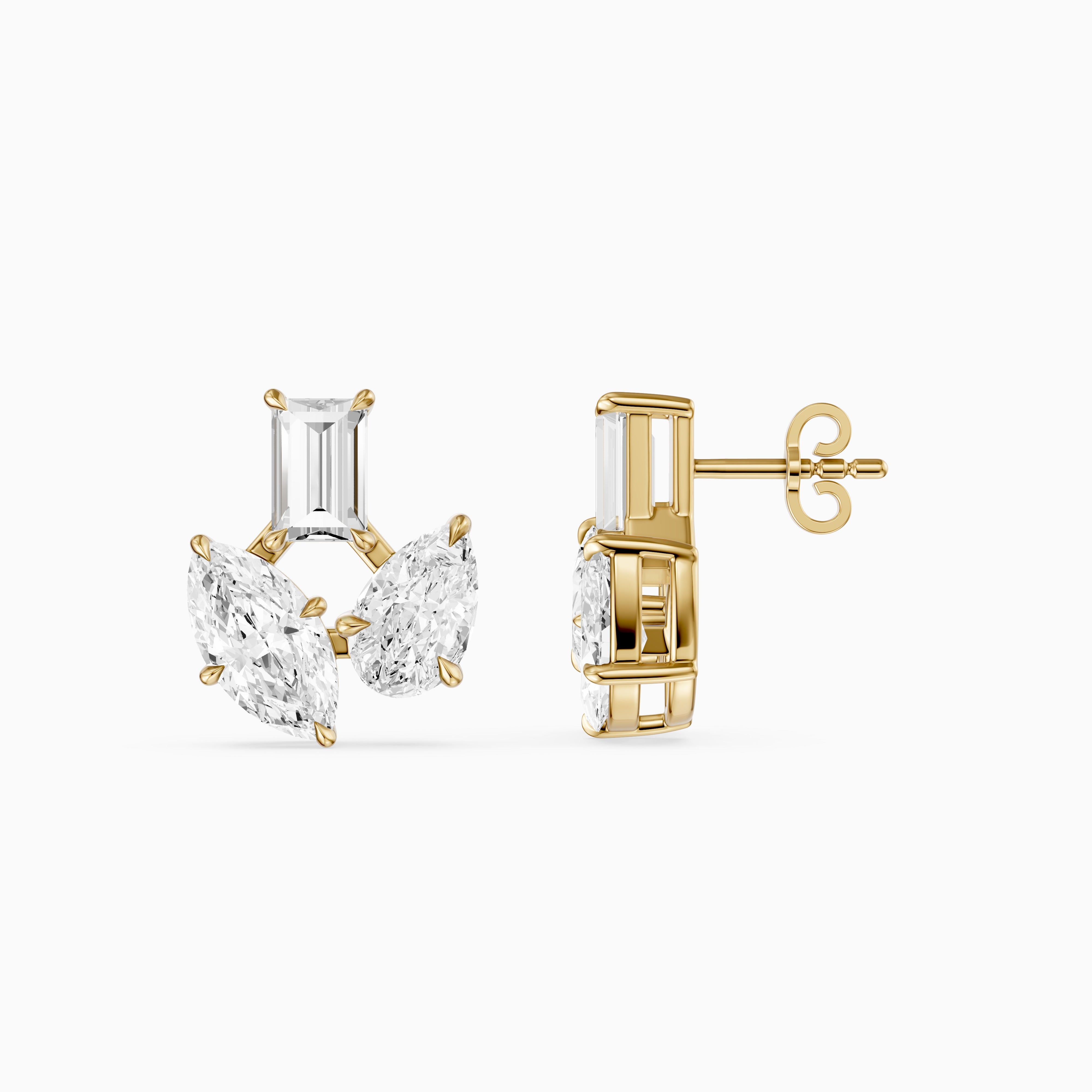 Vesper Marquise Pear Baguette Lab Grown Diamond Designer Stud Earrings