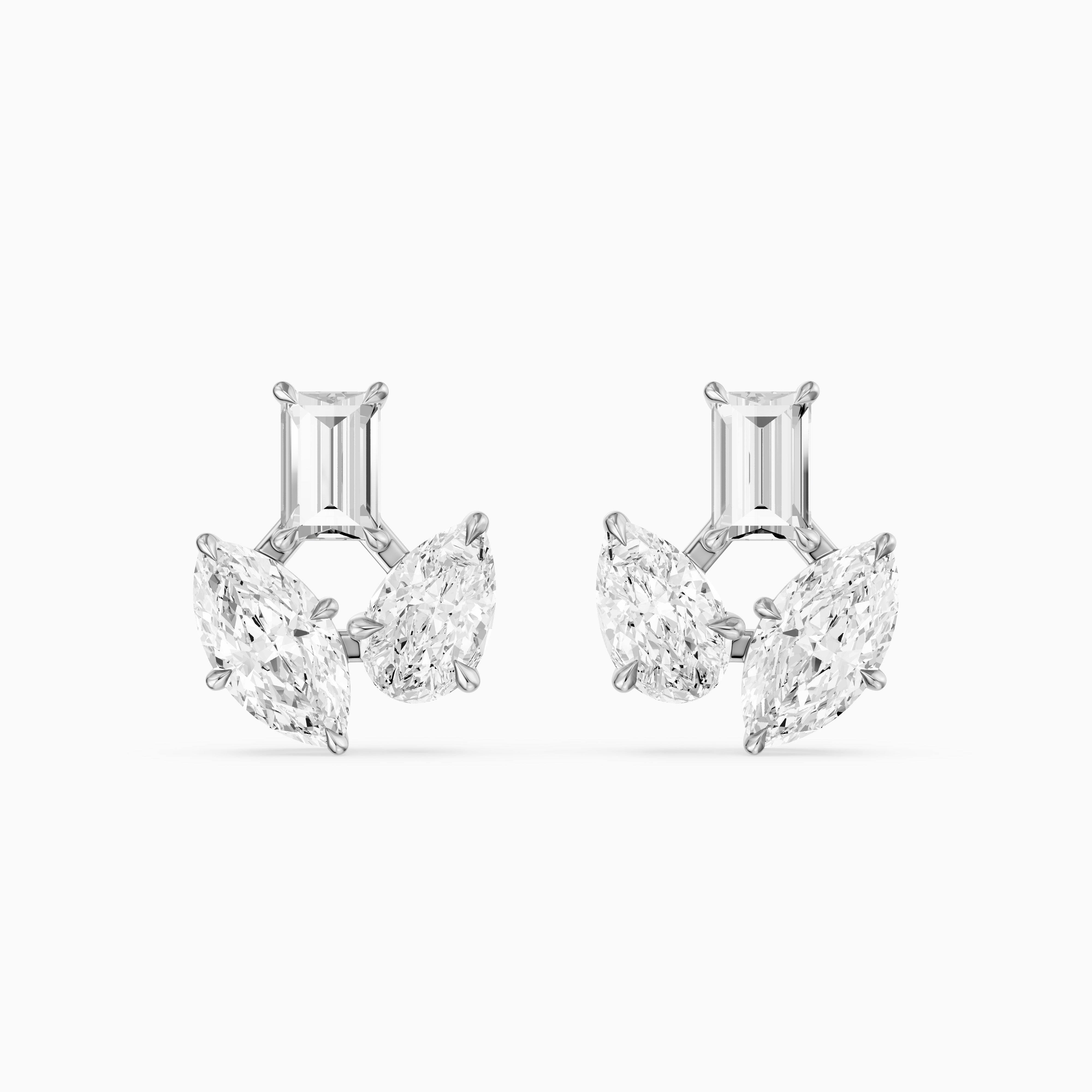 Vesper Marquise Pear Baguette Lab Grown Diamond Designer Stud Earrings