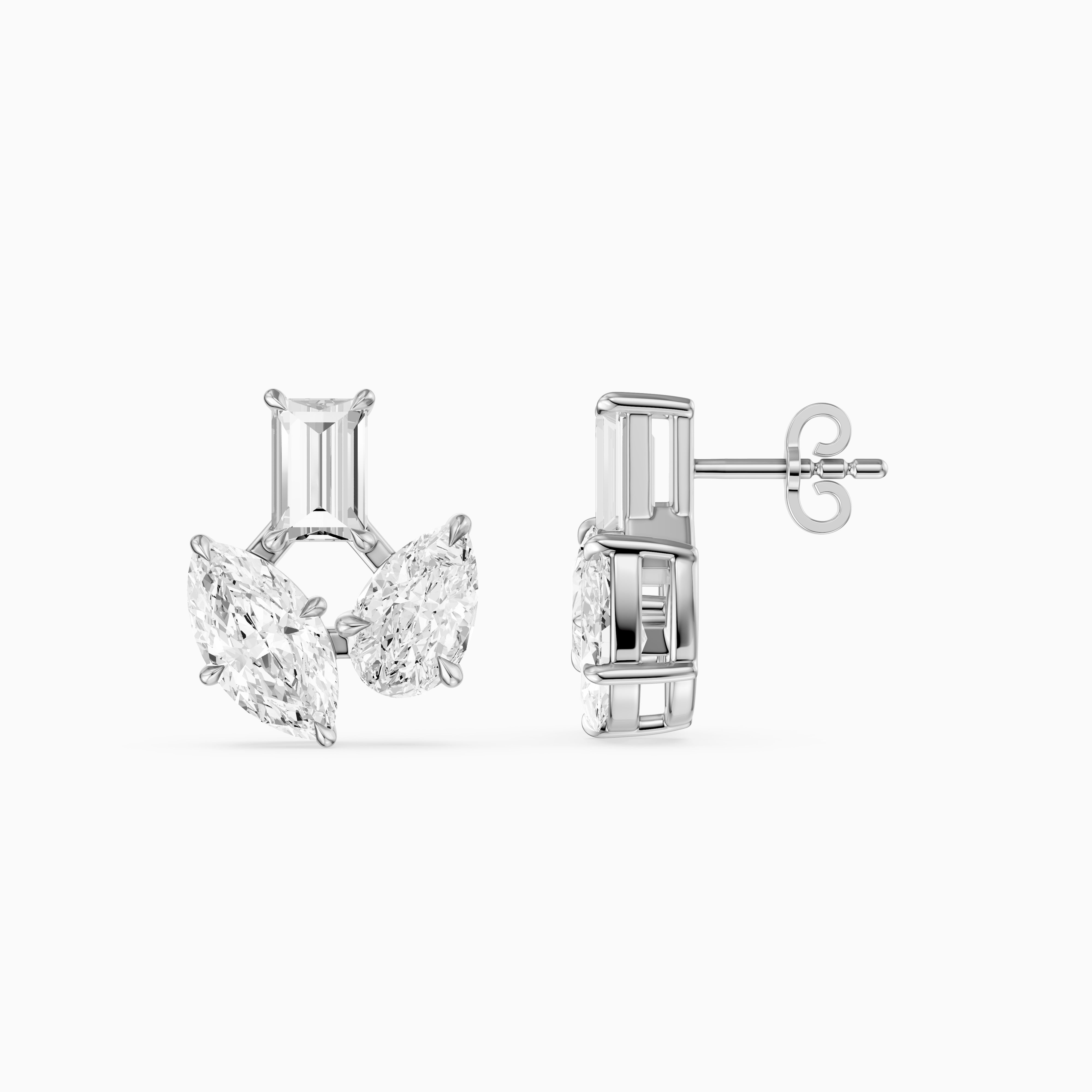 Vesper Marquise Pear Baguette Lab Grown Diamond Designer Stud Earrings