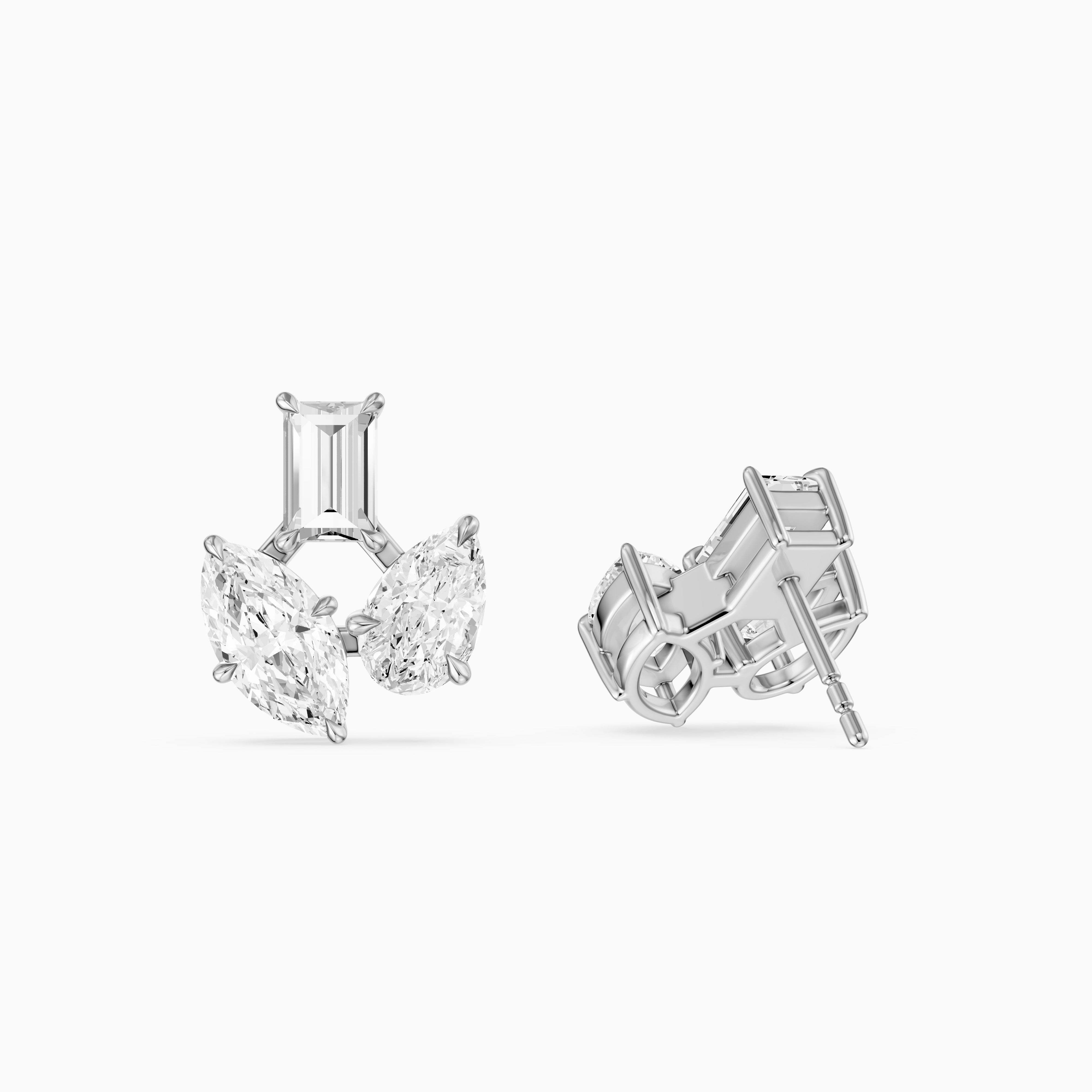 Vesper Marquise Pear Baguette Lab Grown Diamond Designer Stud Earrings