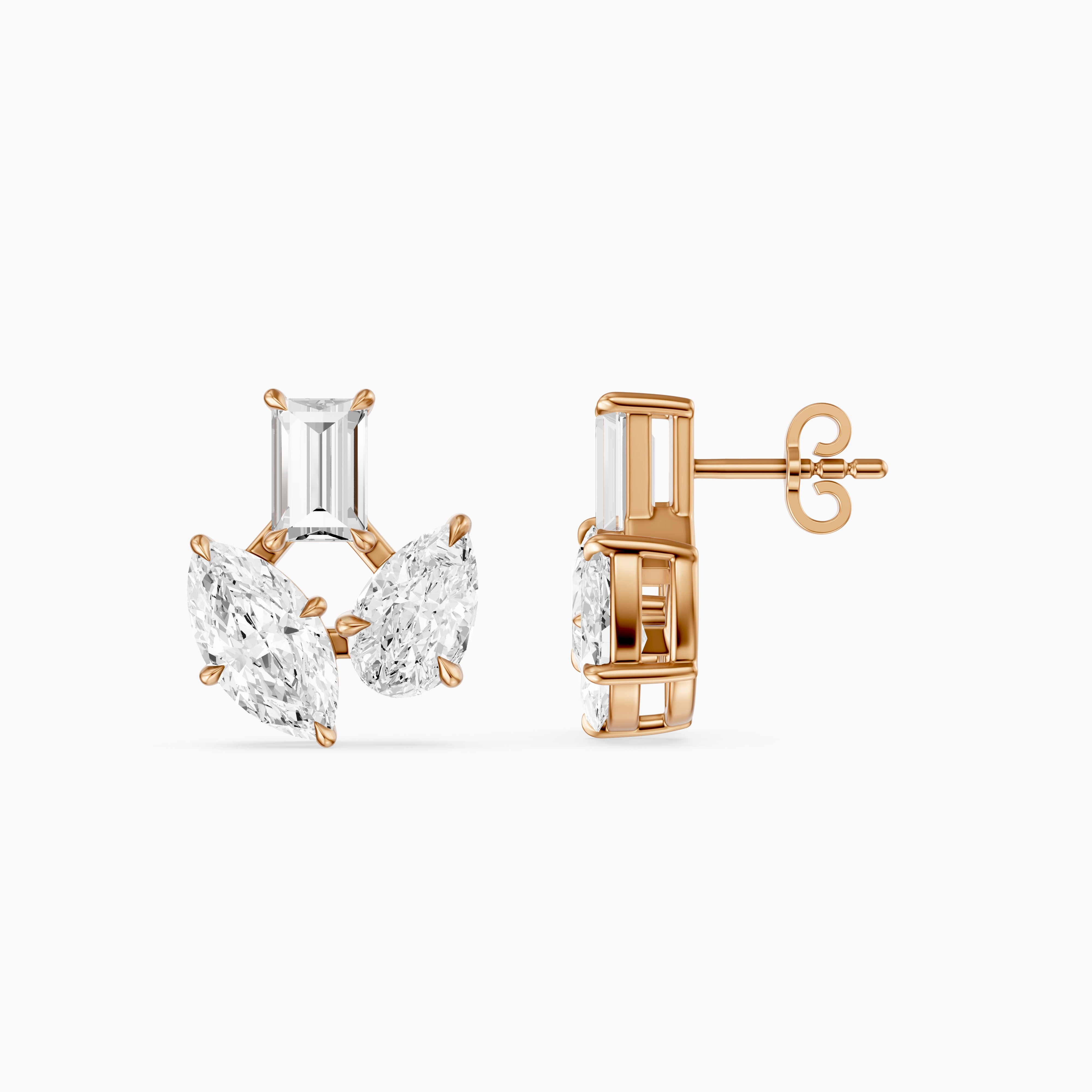 Vesper Marquise Pear Baguette Lab Grown Diamond Designer Stud Earrings