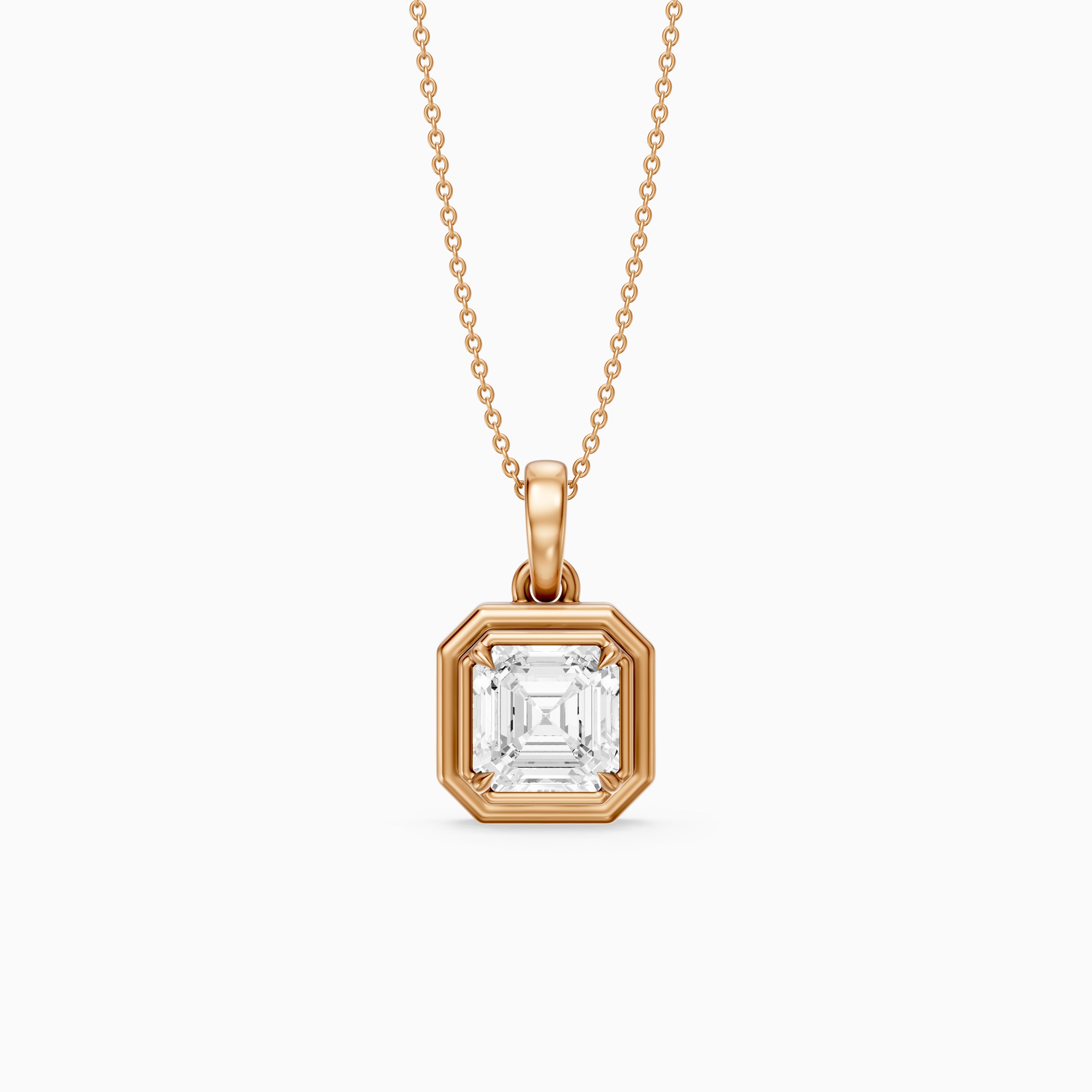 Ellen Asscher Cut Lab Grown Diamond Double Bezel Pendant with Prong