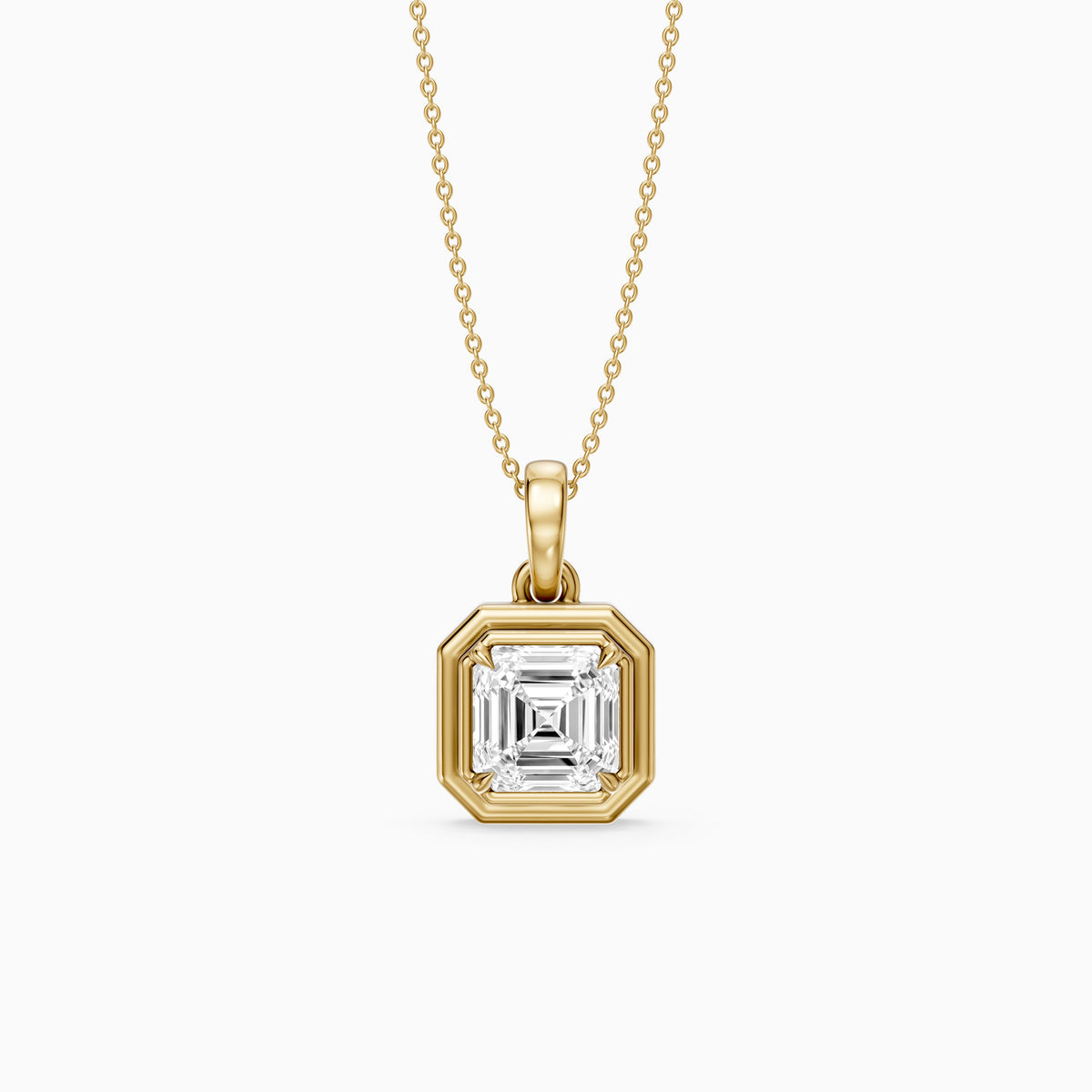 Ellen Asscher Cut Lab Grown Diamond Double Bezel Pendant with Prong