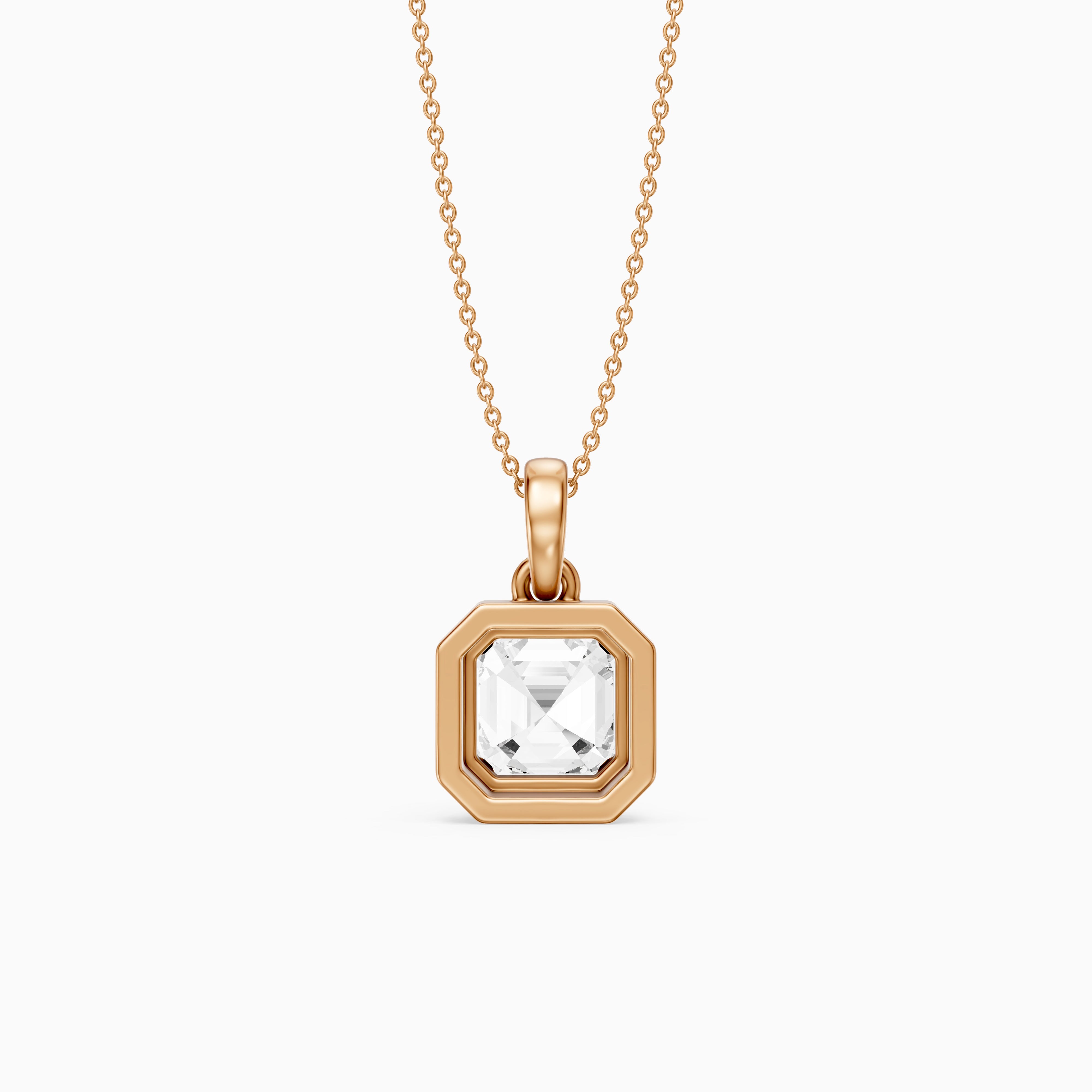 Ellen Asscher Cut Lab Grown Diamond Double Bezel Pendant with Prong
