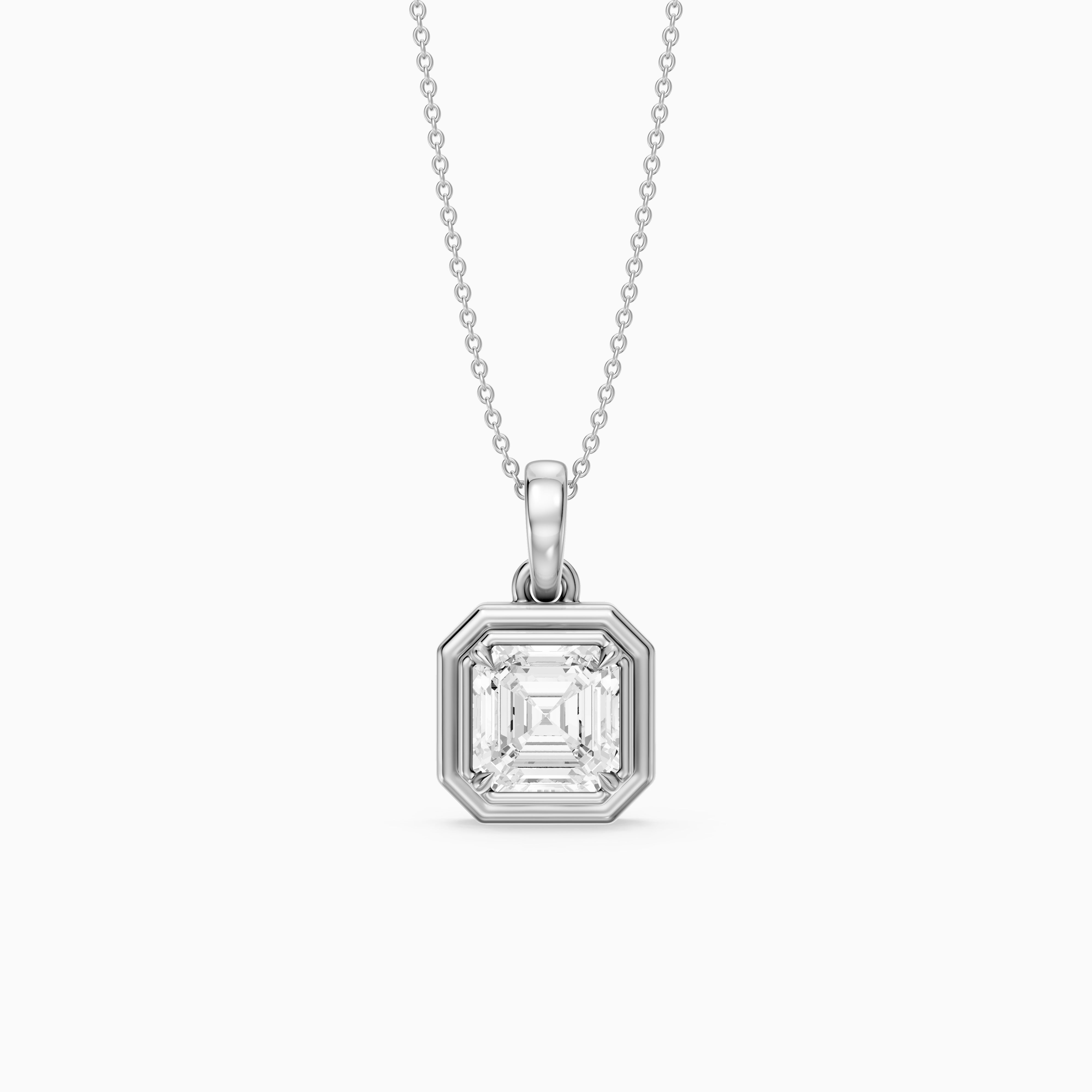 Ellen Asscher Cut Lab Grown Diamond Double Bezel Pendant with Prong