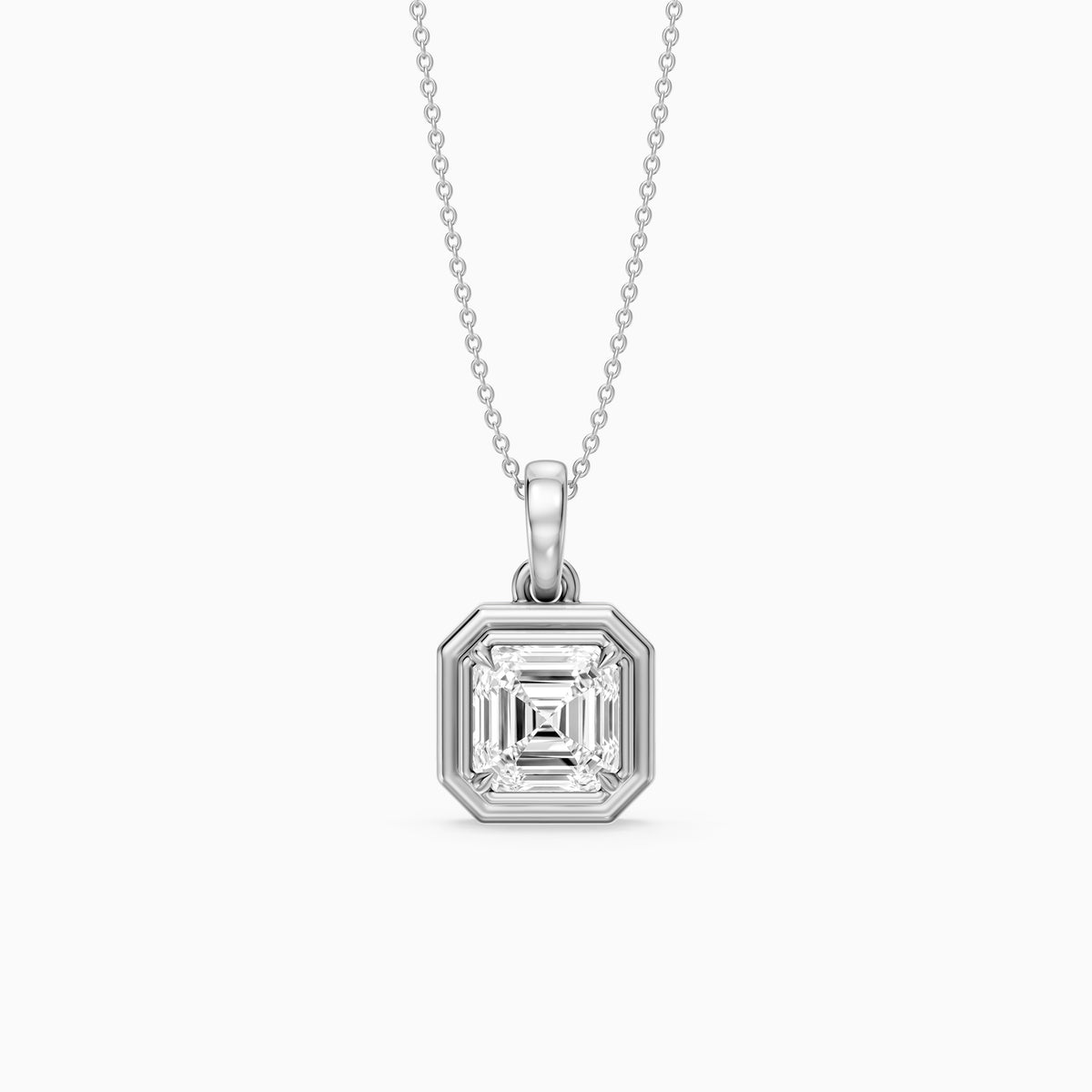Ellen Asscher Cut Lab Grown Diamond Double Bezel Pendant with Prong