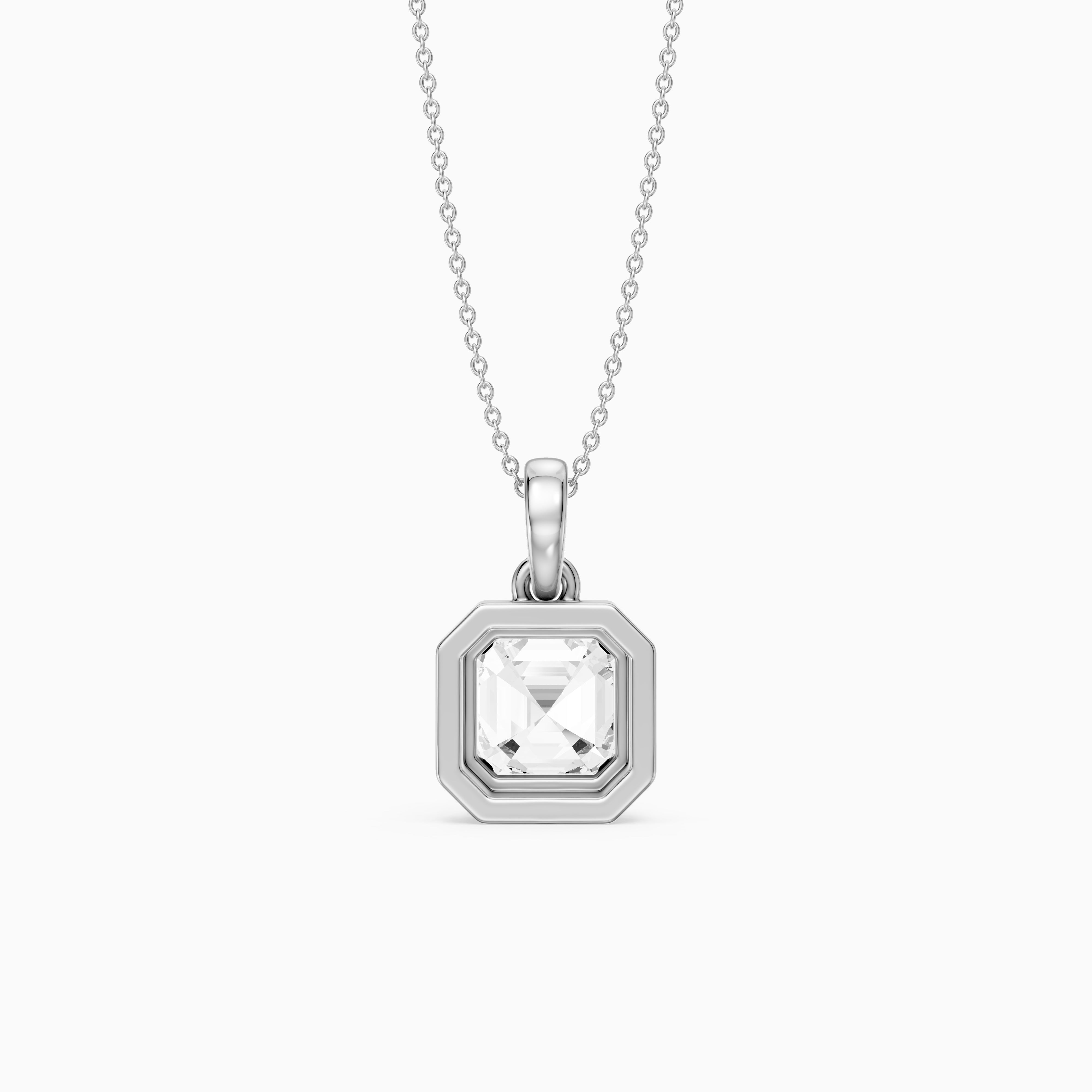 Ellen Asscher Cut Lab Grown Diamond Double Bezel Pendant with Prong