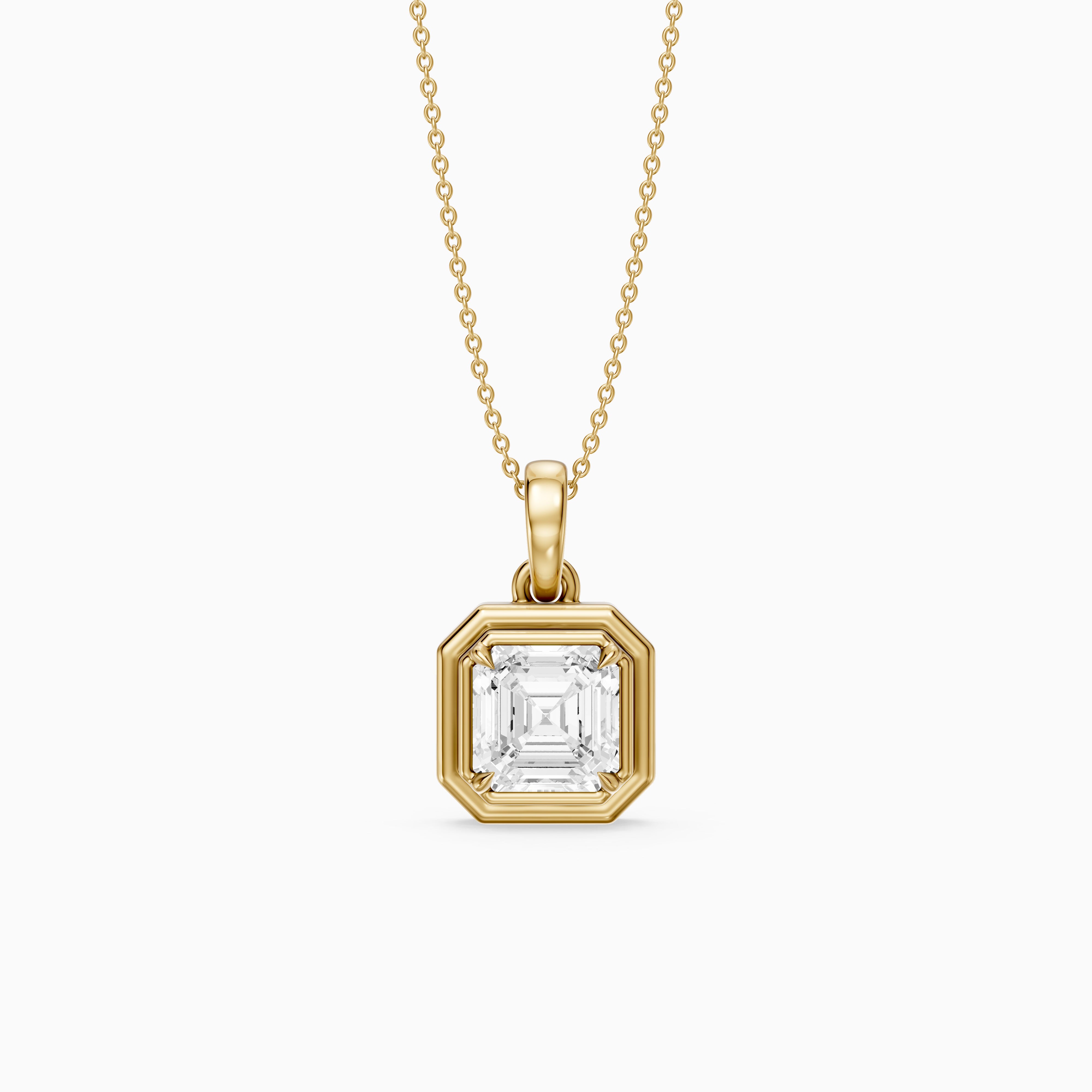 Ellen Asscher Cut Lab Grown Diamond Double Bezel Pendant with Prong