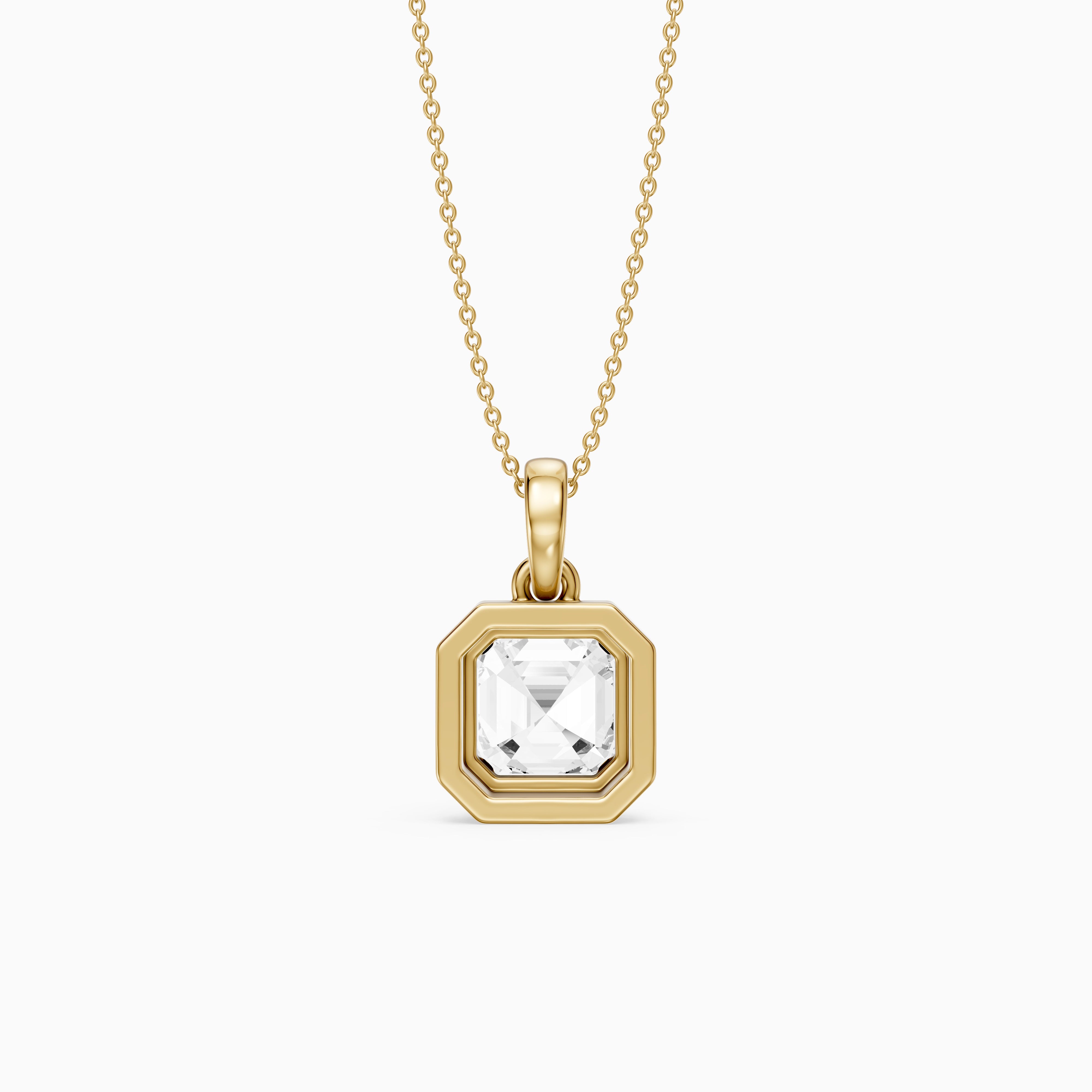 Ellen Asscher Cut Lab Grown Diamond Double Bezel Pendant with Prong