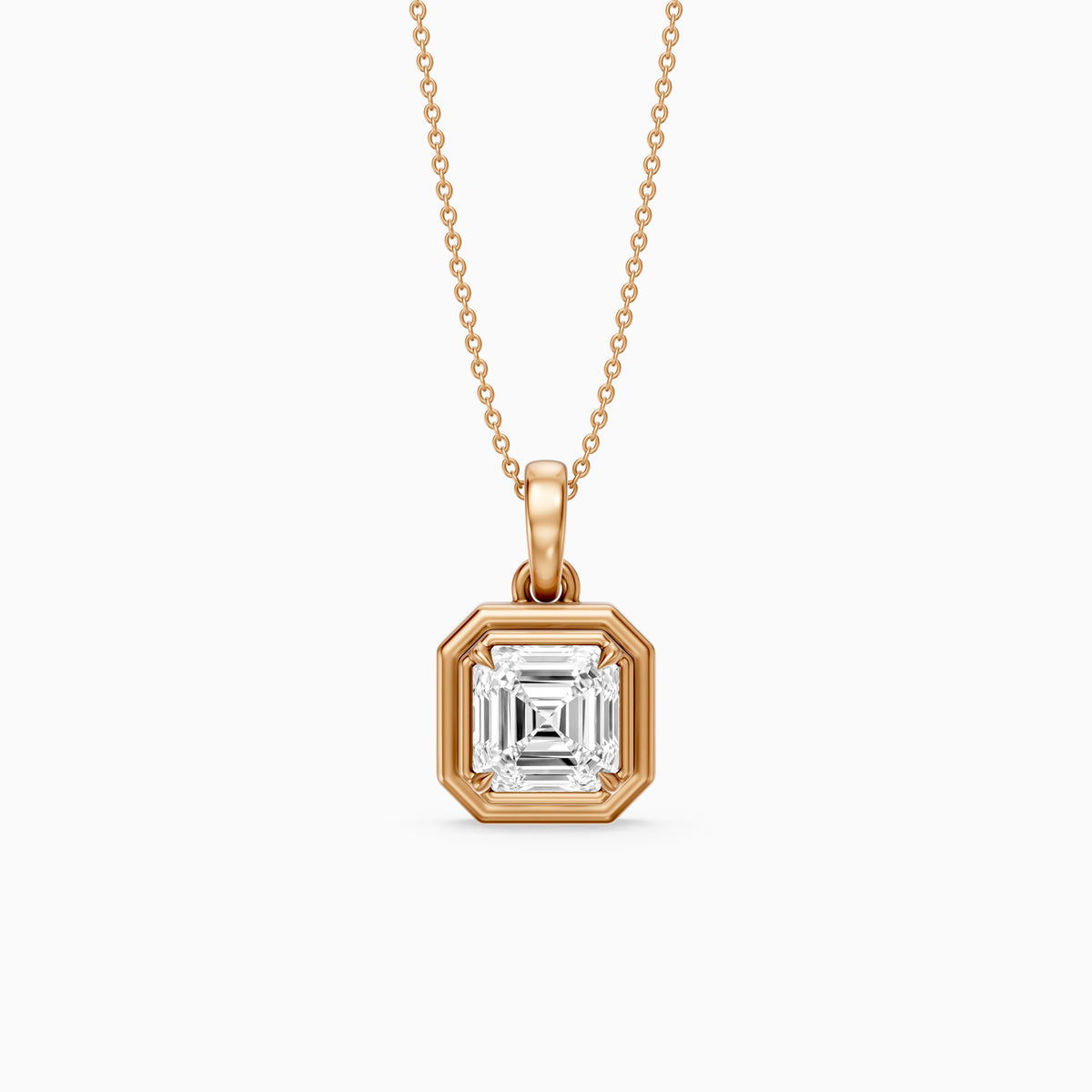 Ellen Asscher Cut Lab Grown Diamond Double Bezel Pendant with Prong