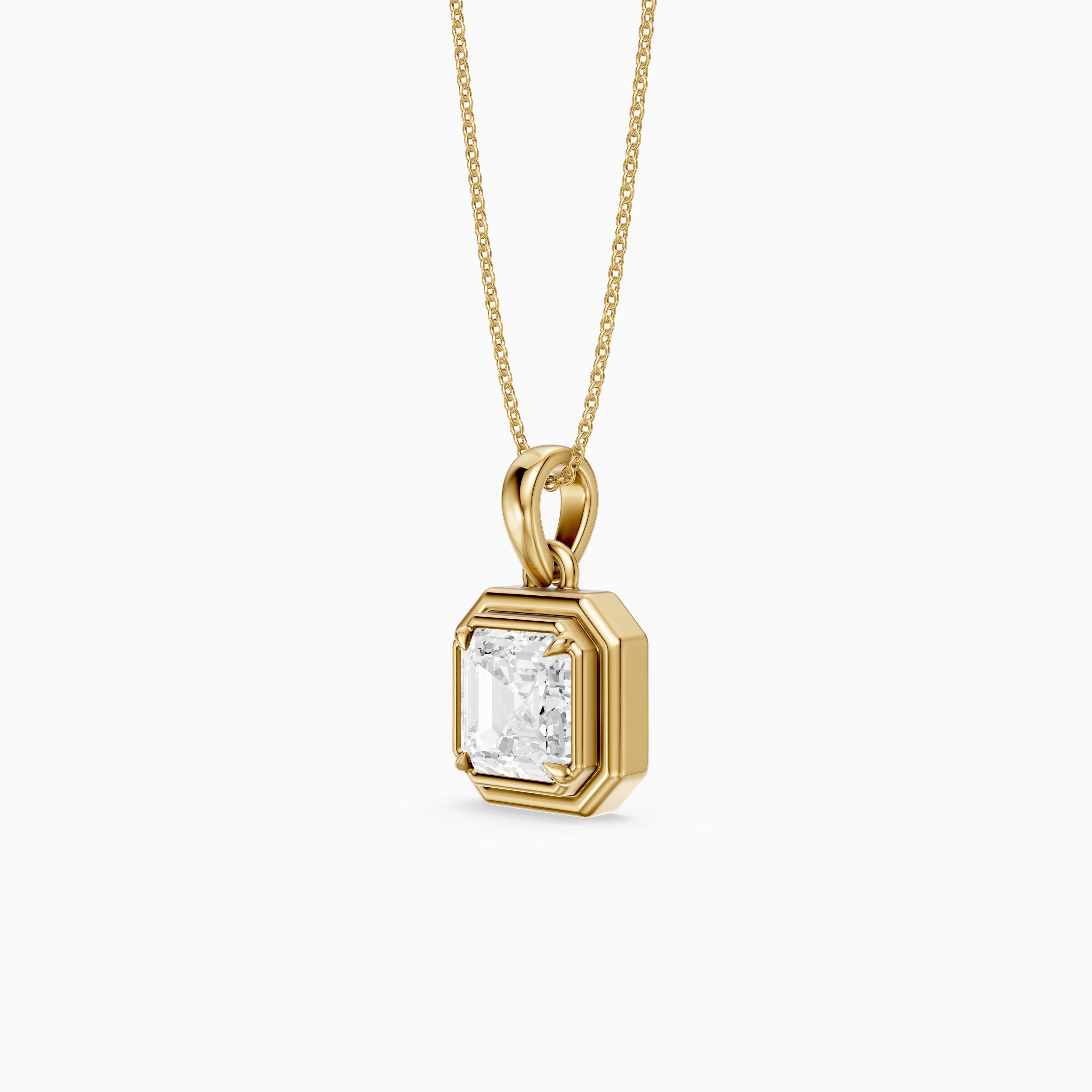 Ellen Asscher Cut Lab Grown Diamond Double Bezel Pendant with Prong