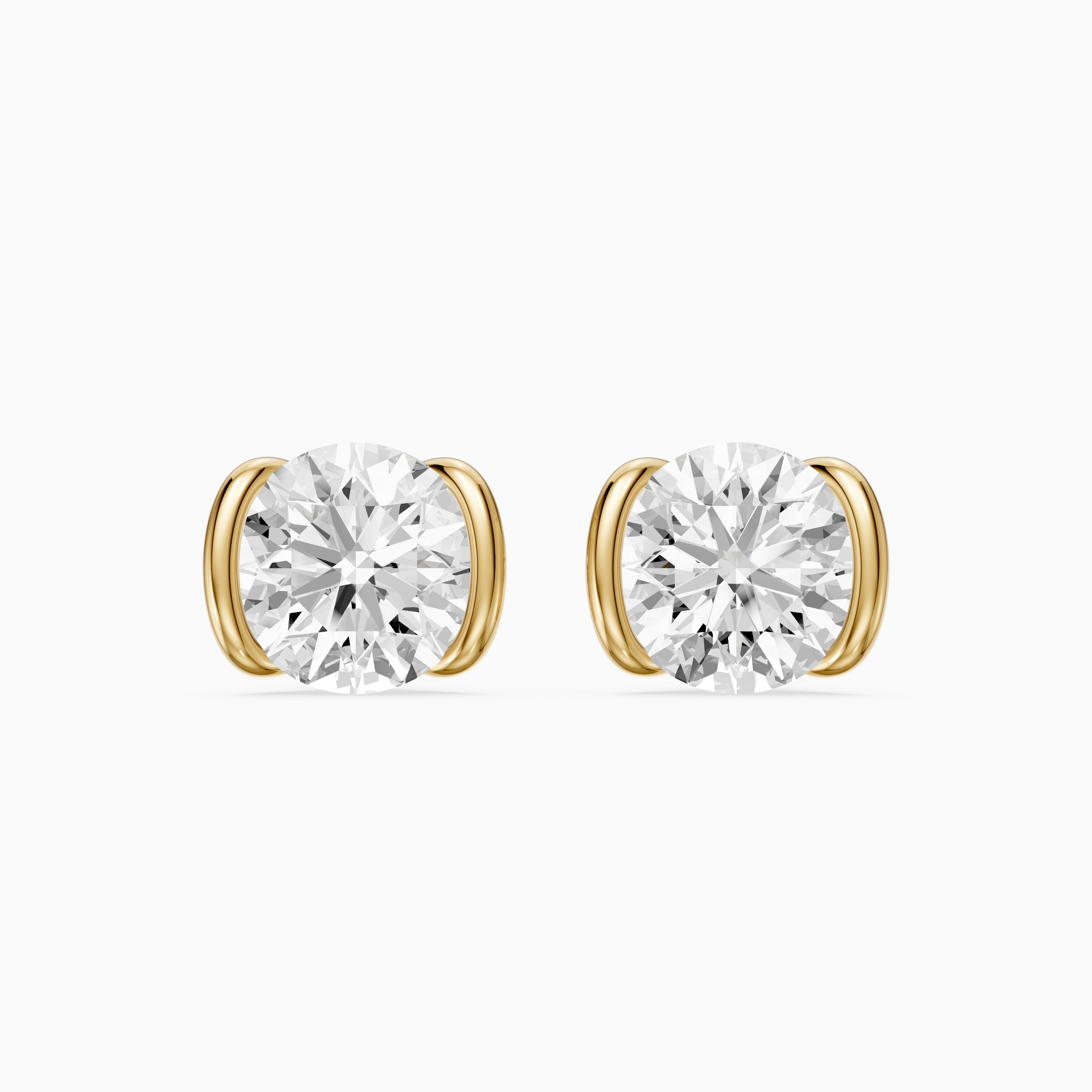 Aina Round Cut Lab Grown Diamond half Bezel Stud Earrings