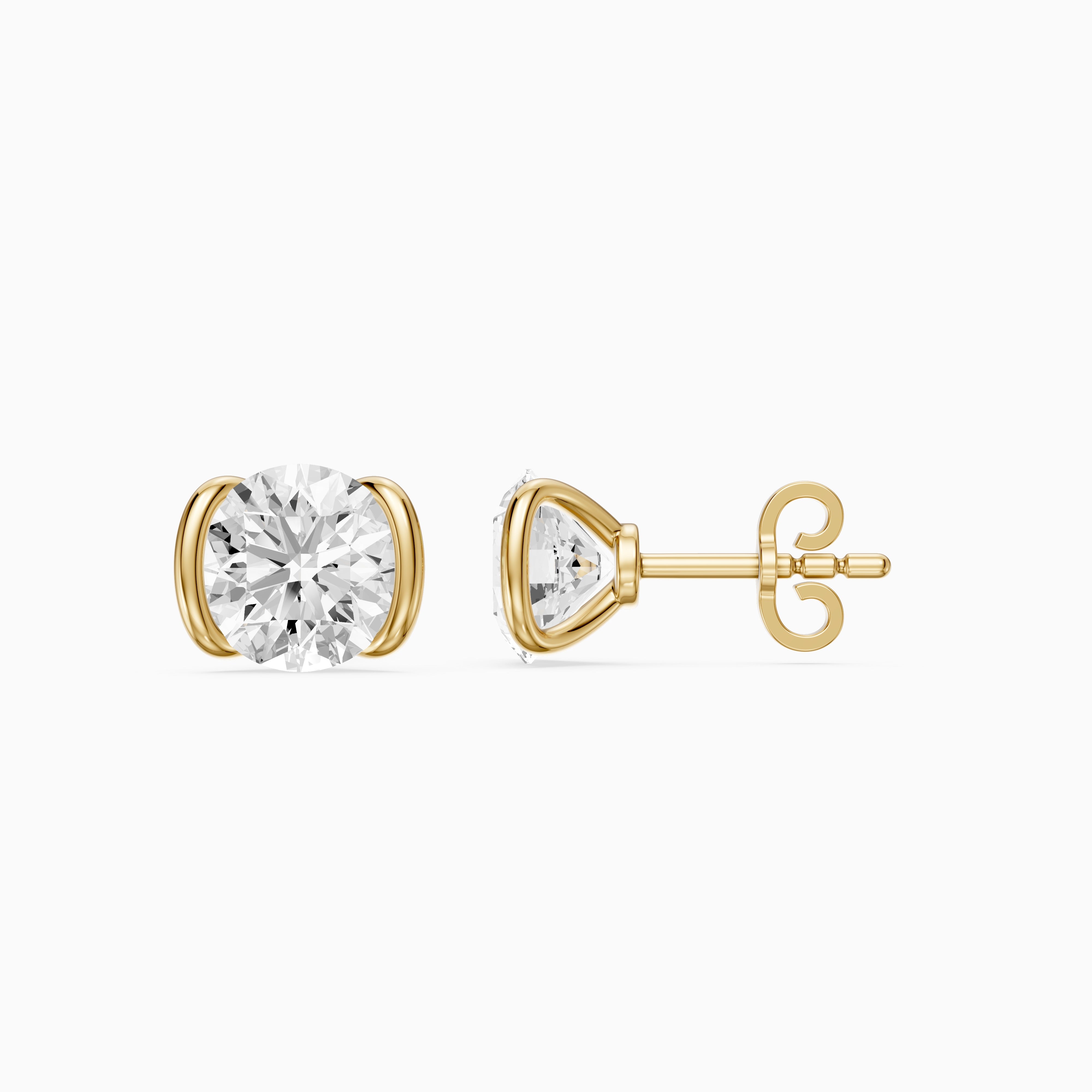 Aina Round Cut Lab Grown Diamond half Bezel Stud Earrings