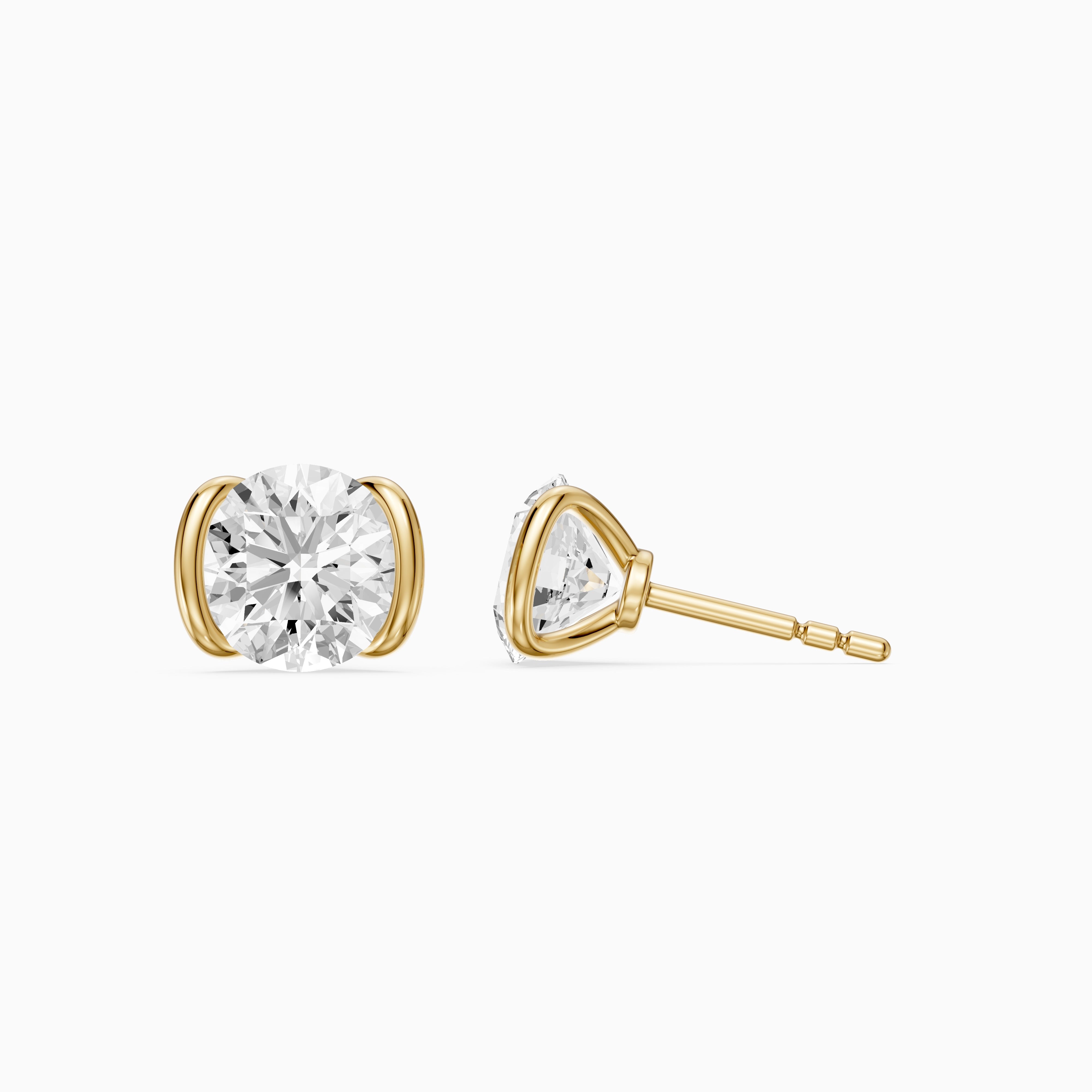 Aina Round Cut Lab Grown Diamond half Bezel Stud Earrings