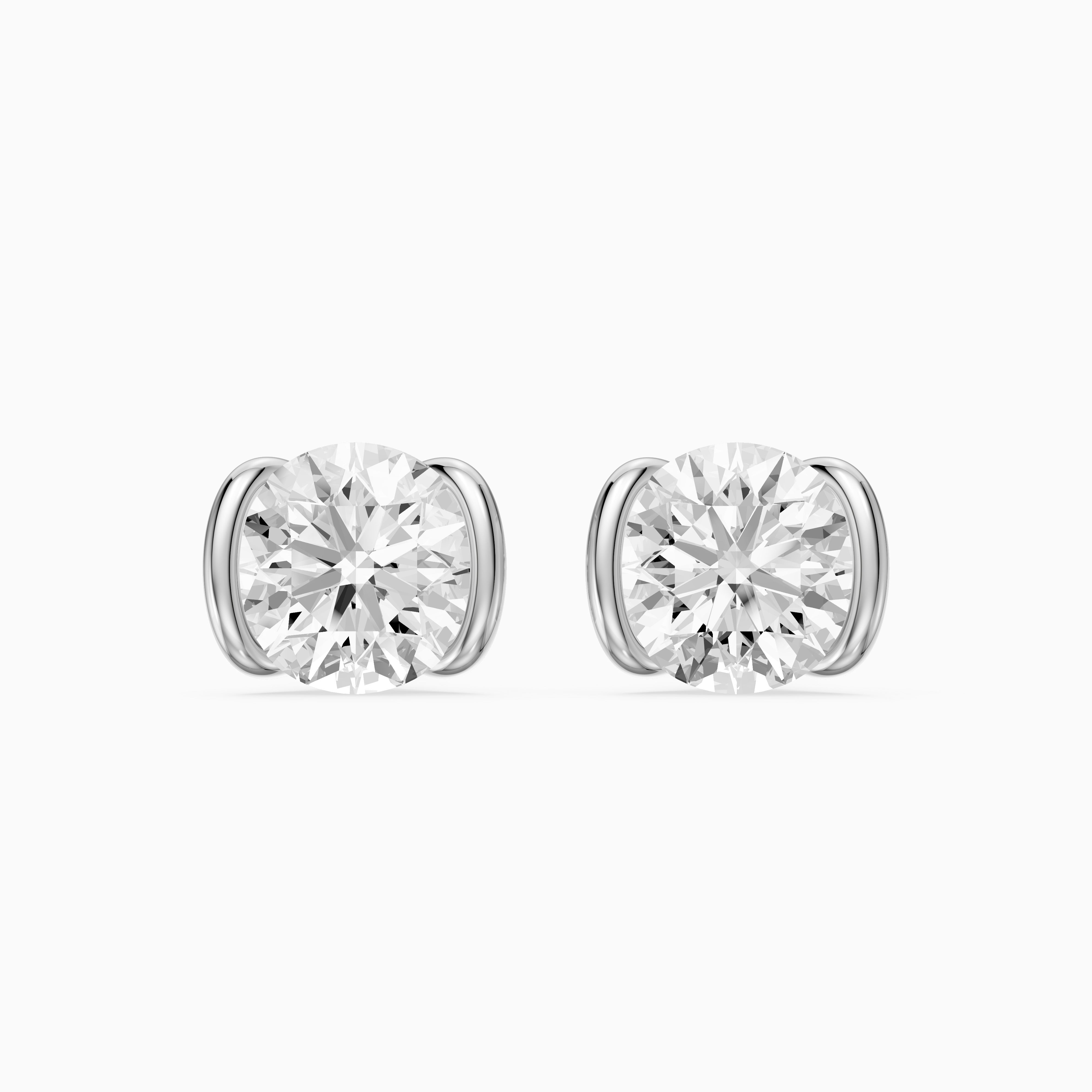 Aina Round Cut Lab Grown Diamond half Bezel Stud Earrings