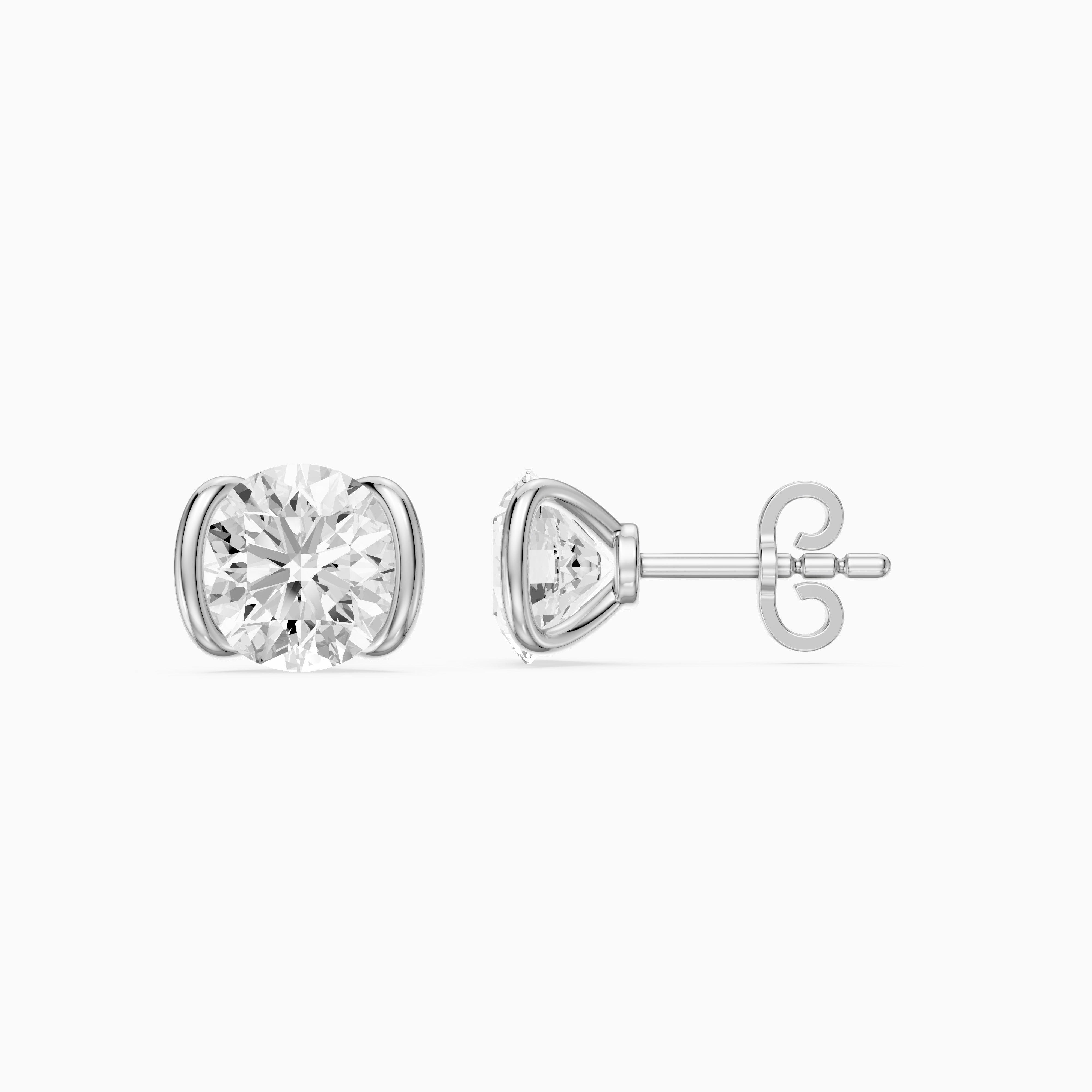 Aina Round Cut Lab Grown Diamond half Bezel Stud Earrings