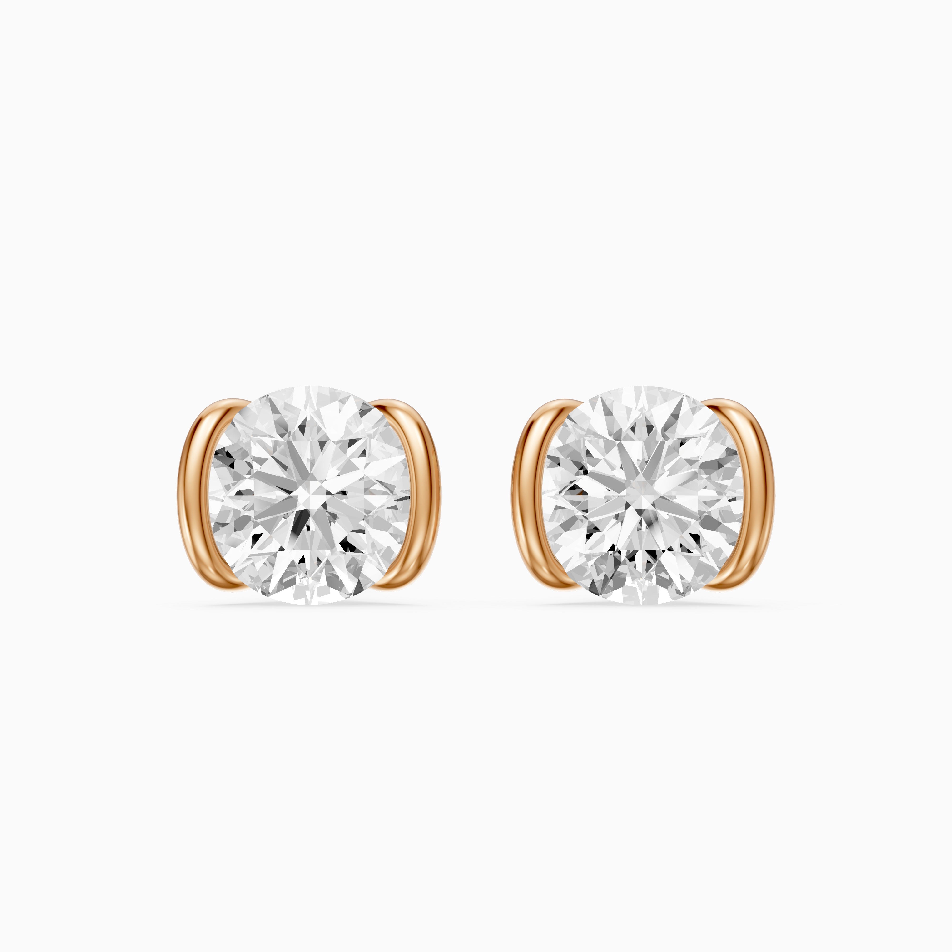 Aina Round Cut Lab Grown Diamond half Bezel Stud Earrings
