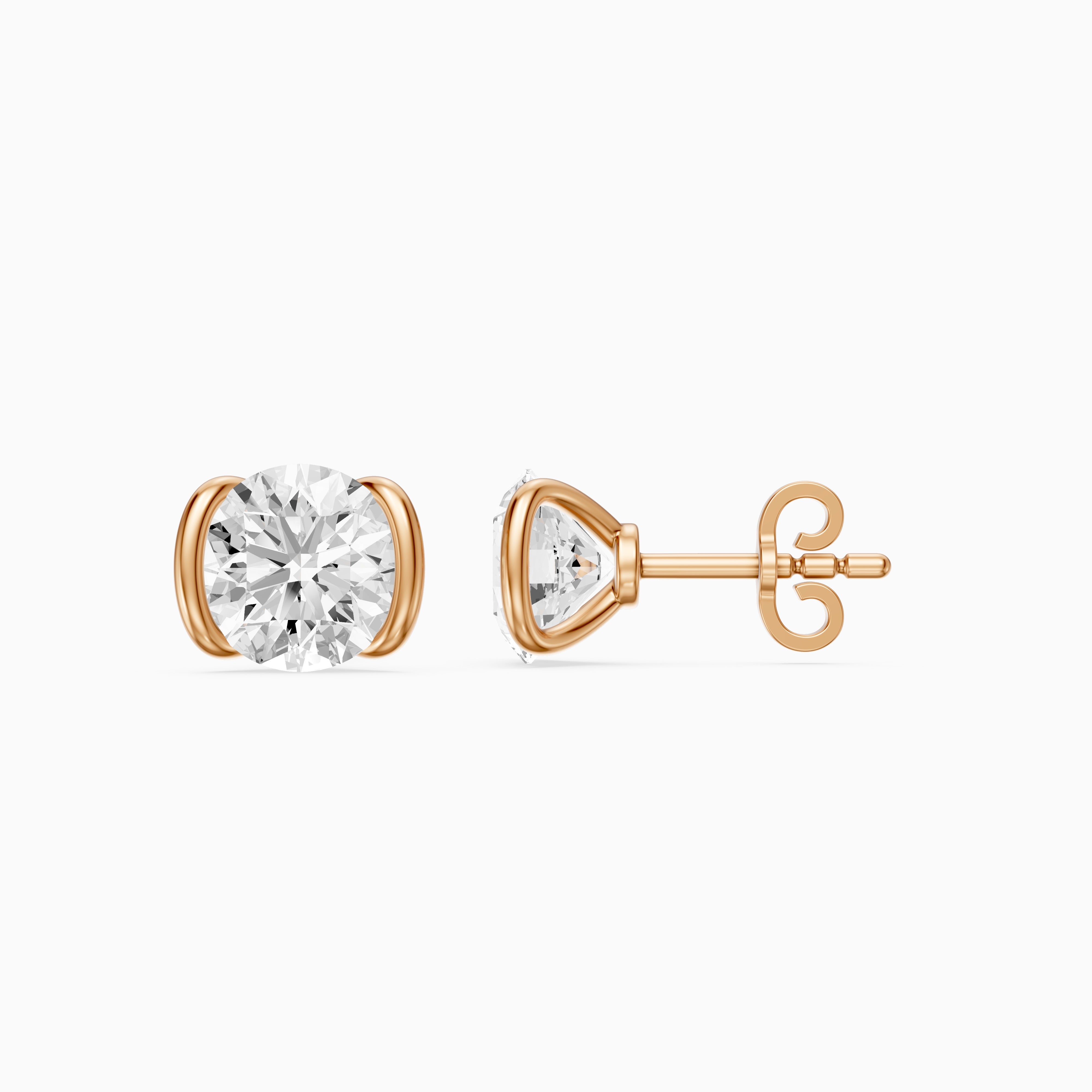 Aina Round Cut Lab Grown Diamond half Bezel Stud Earrings