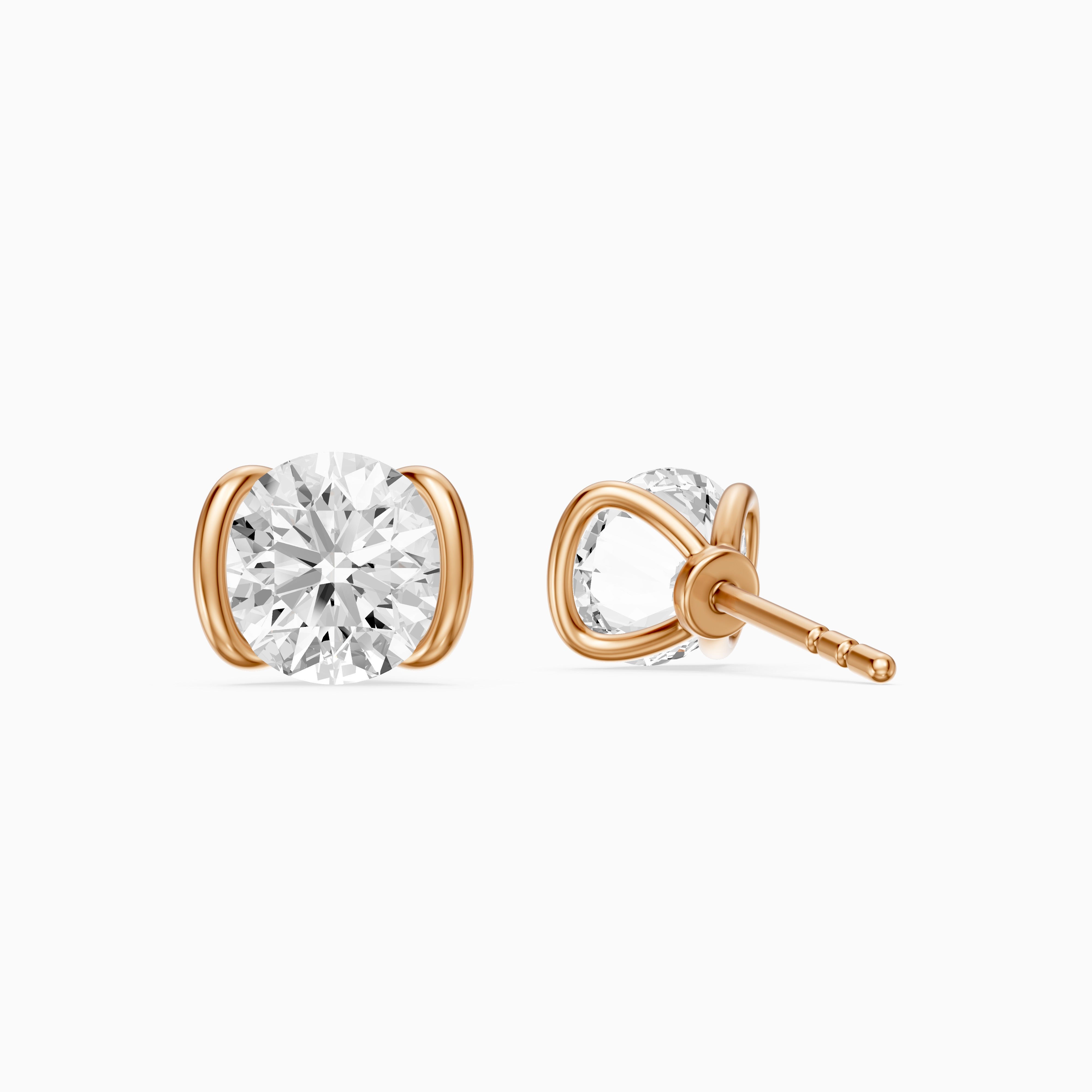 Aina Round Cut Lab Grown Diamond half Bezel Stud Earrings