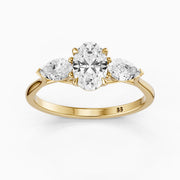 Ashlyn Three Stone Oval With Pear Side Stone Lab Grown Diamond Ring