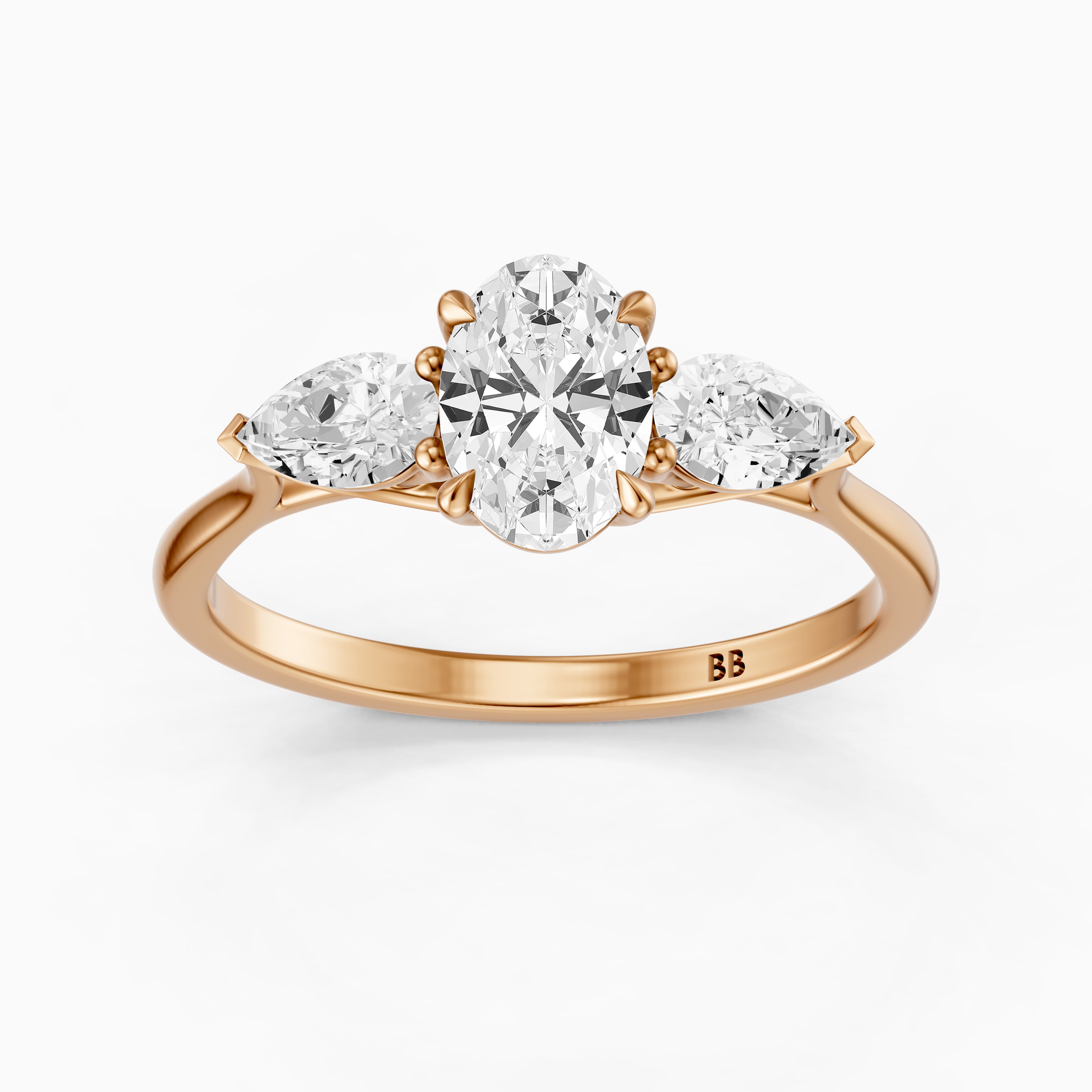 Ashlyn Three Stone Oval With Pear Side Stone Lab Grown Diamond Ring