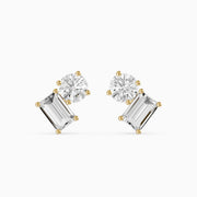 Alodia Round and Emerald Cut Lab Grown Diamond Two Stone Stud Earrings