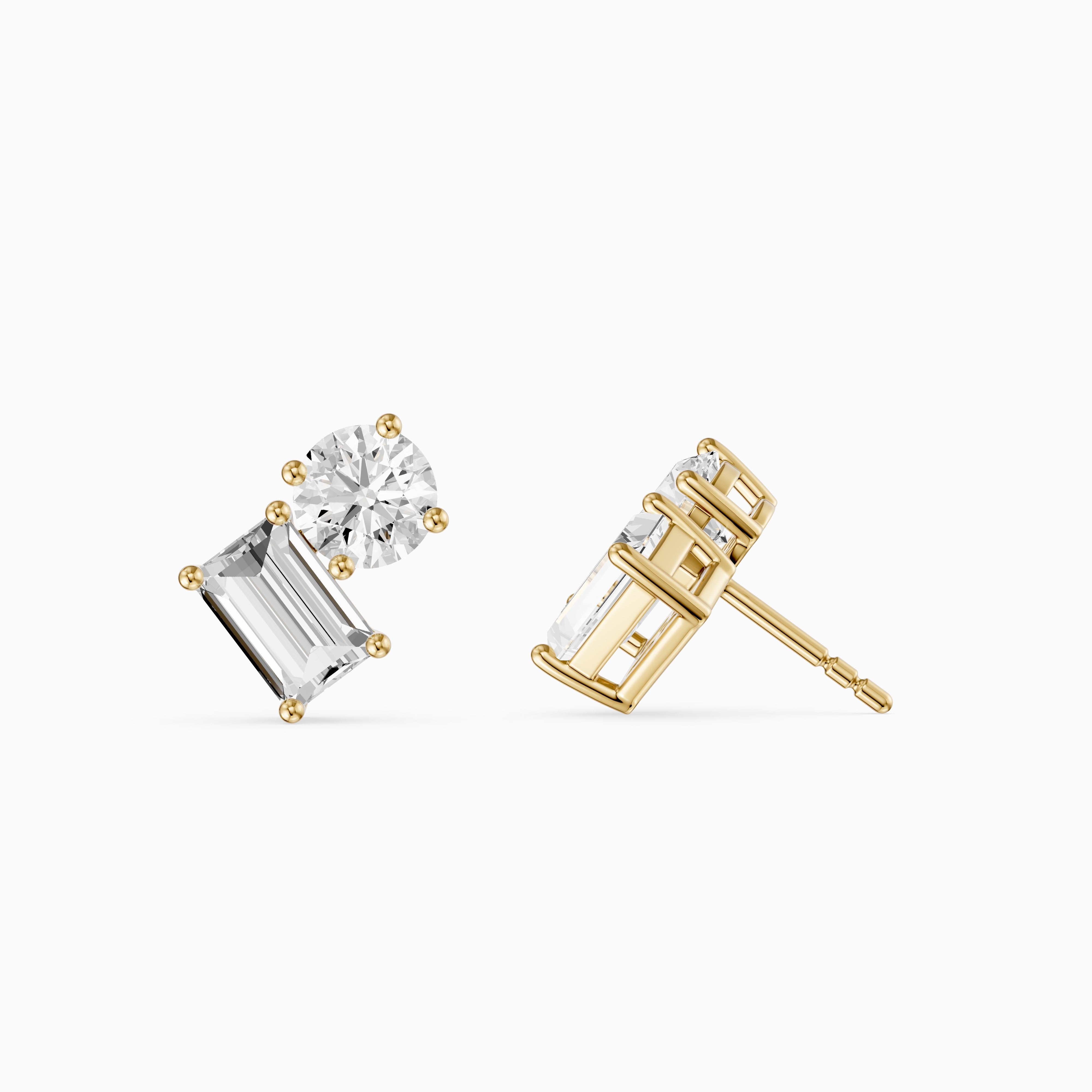 Alodia Round and Emerald Cut Lab Grown Diamond Two Stone Stud Earrings