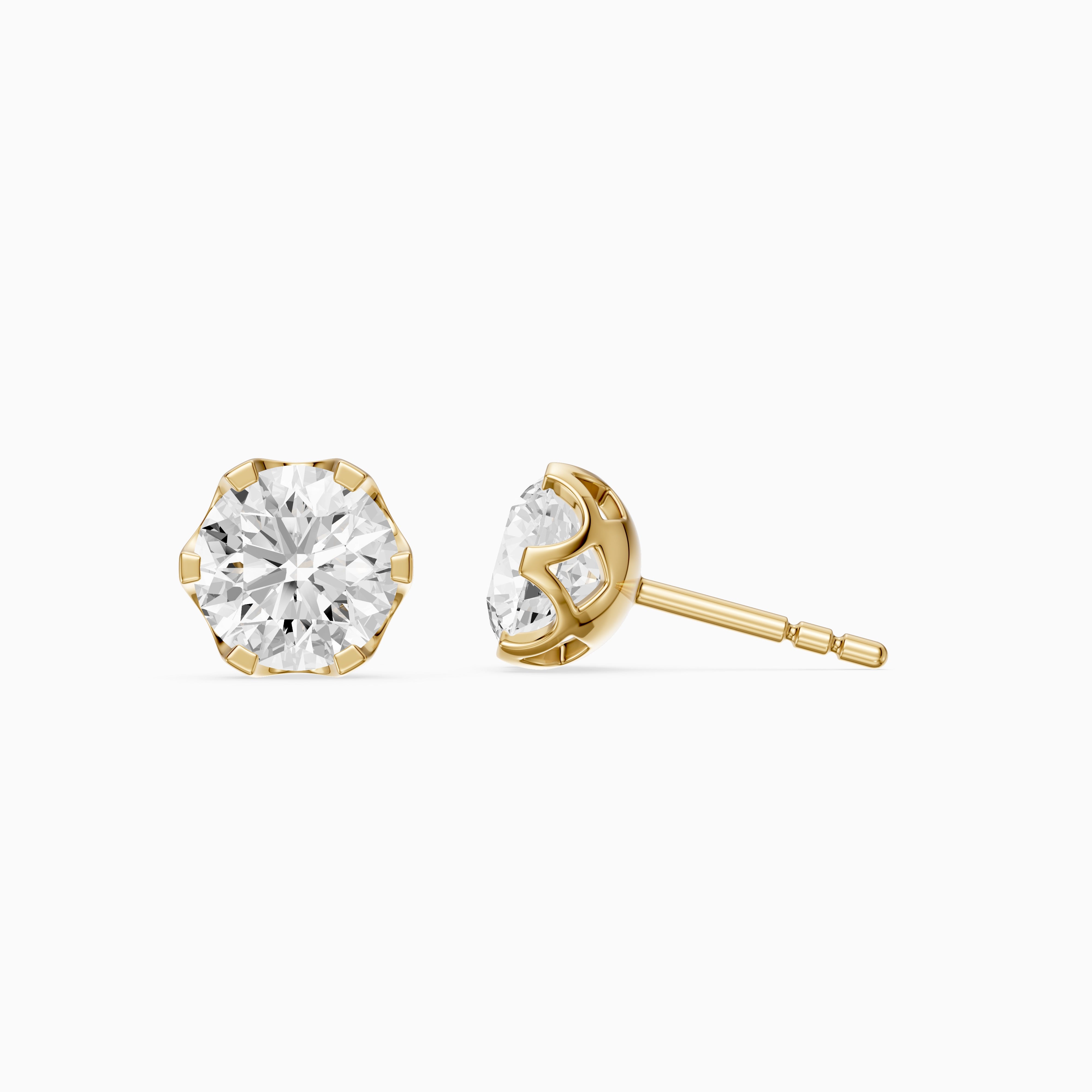 Annora Round Cut Lab Grown Diamond Six Prong Basket Stud Earrings